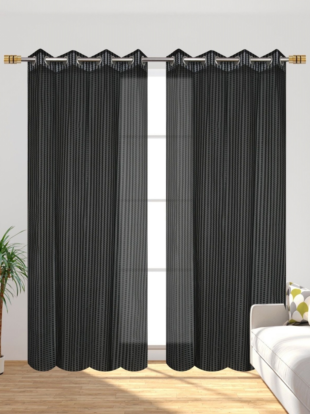 

Galaxy Home Decor Black 2 Pieces Striped Sheer Long Door Curtains