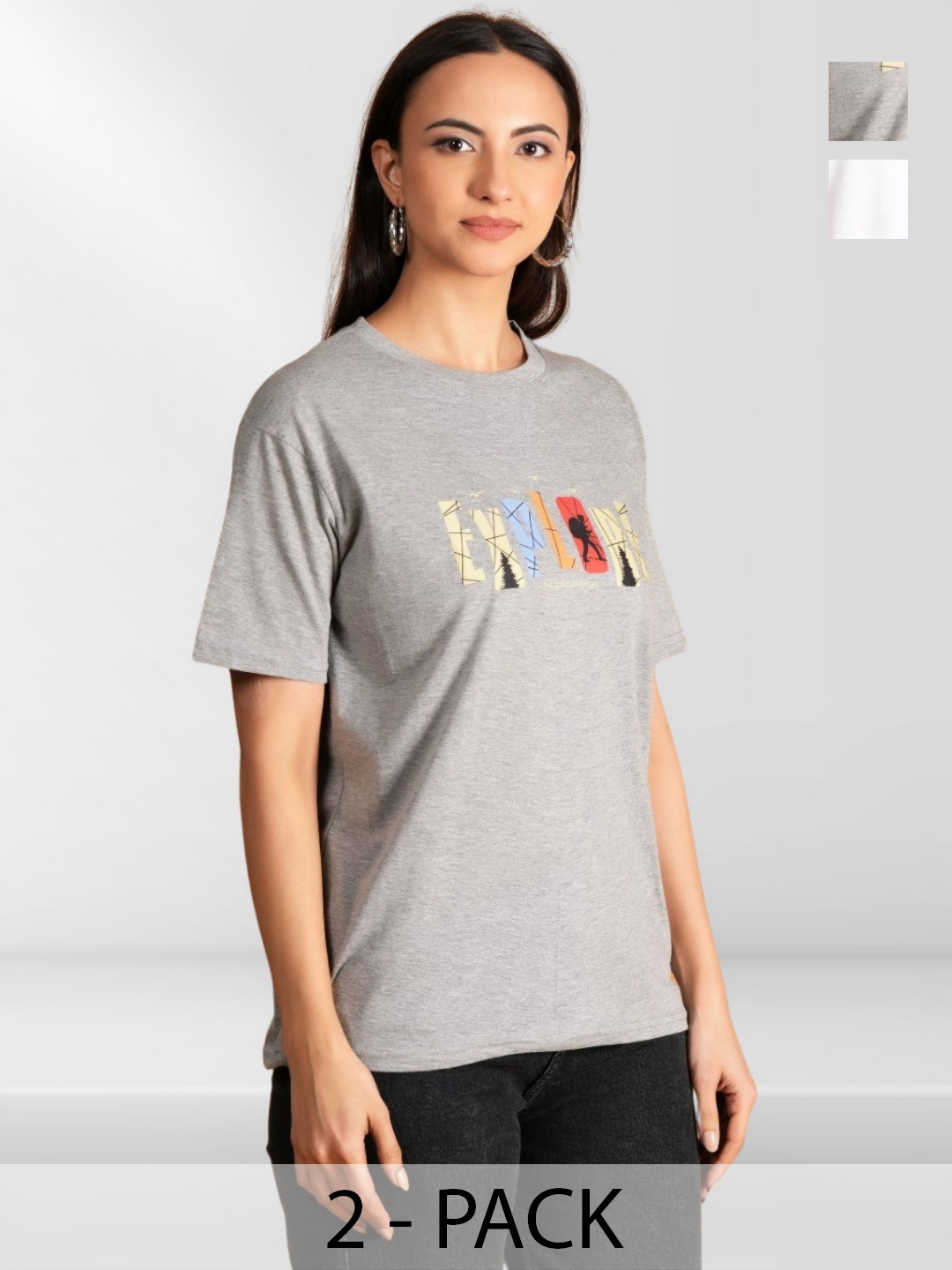 

BAESD Women 2 Printed Applique T-shirt, Multi