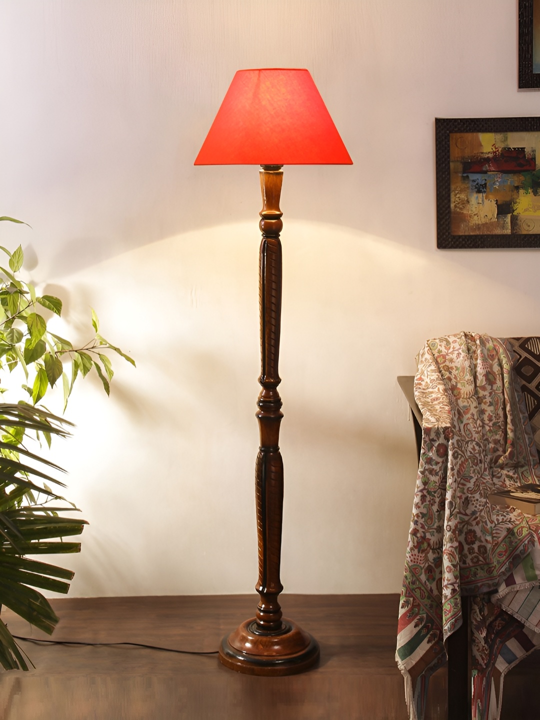 

Devansh Orange & Brown Wooden Floor Lamp