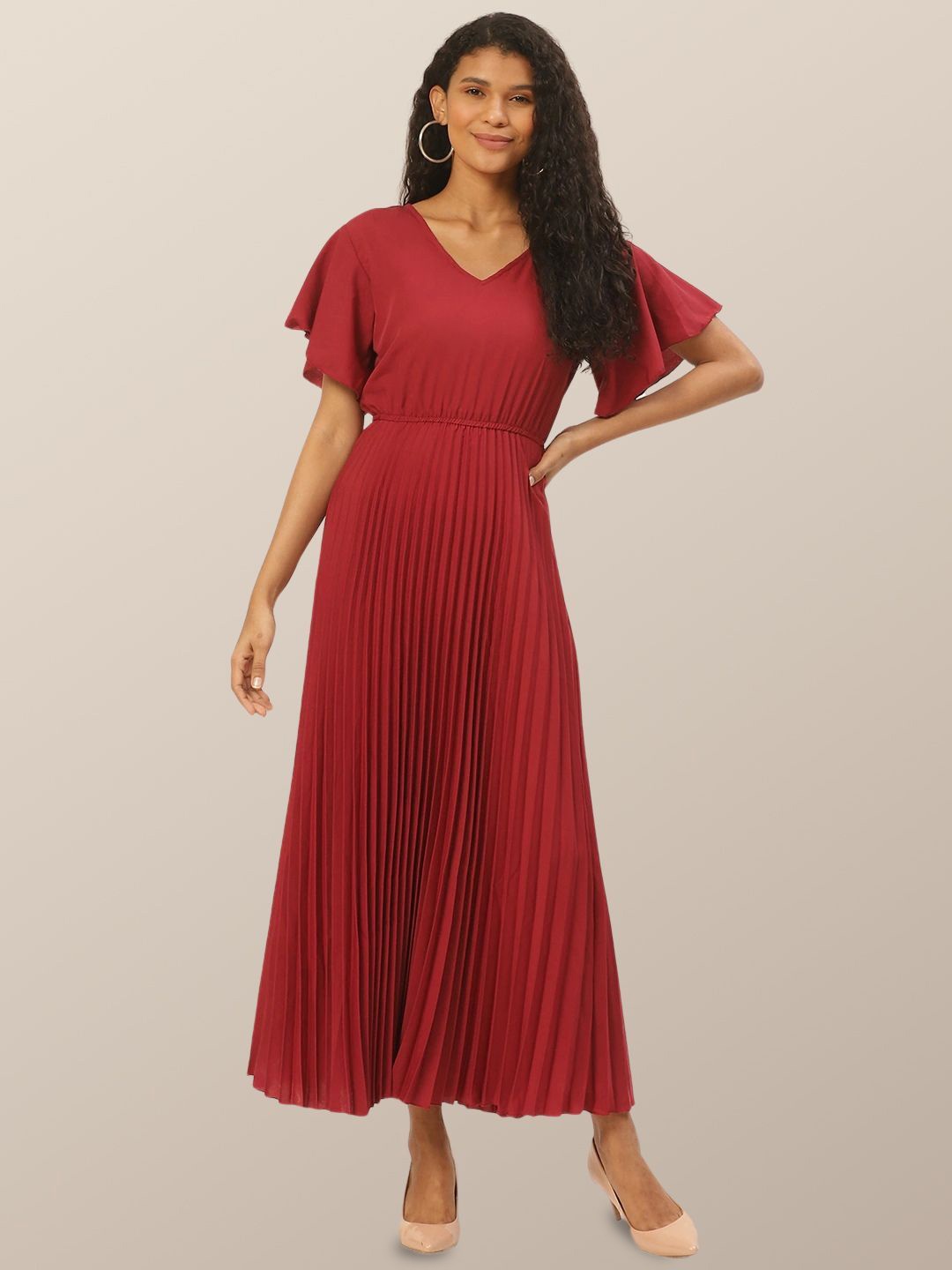

Chemistry Flared Sleeve Crepe Maxi Dress, Maroon