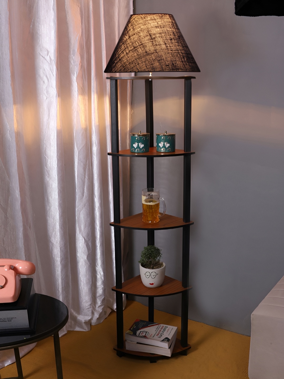 

Devansh Blue & Brown Conical Wooden Shelf Floor Lamp