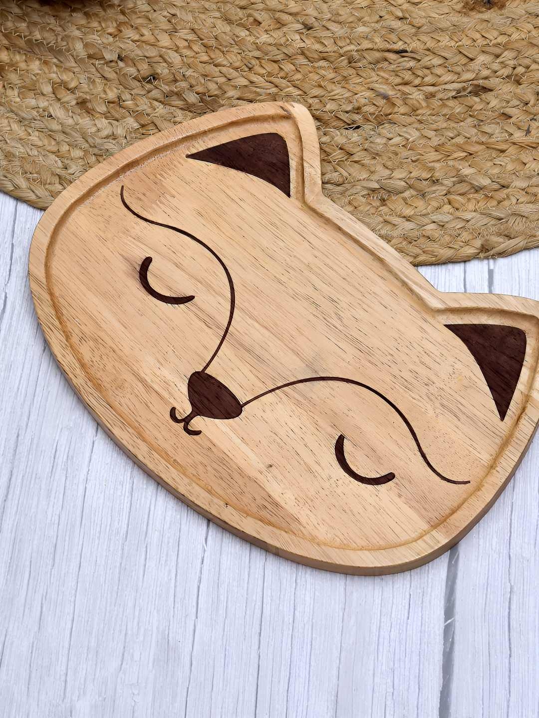 

oggn Meow Printed Wooden Serving Tray, Brown