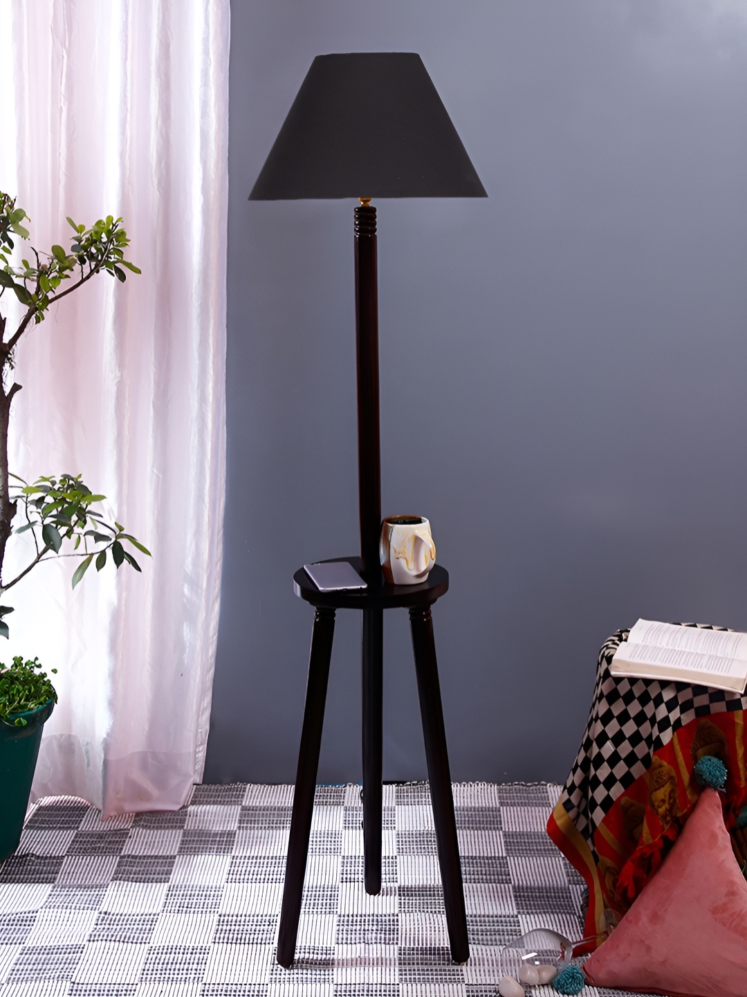 

Devansh Brown & Black Frustum Shaped Wooden Floor Lamp