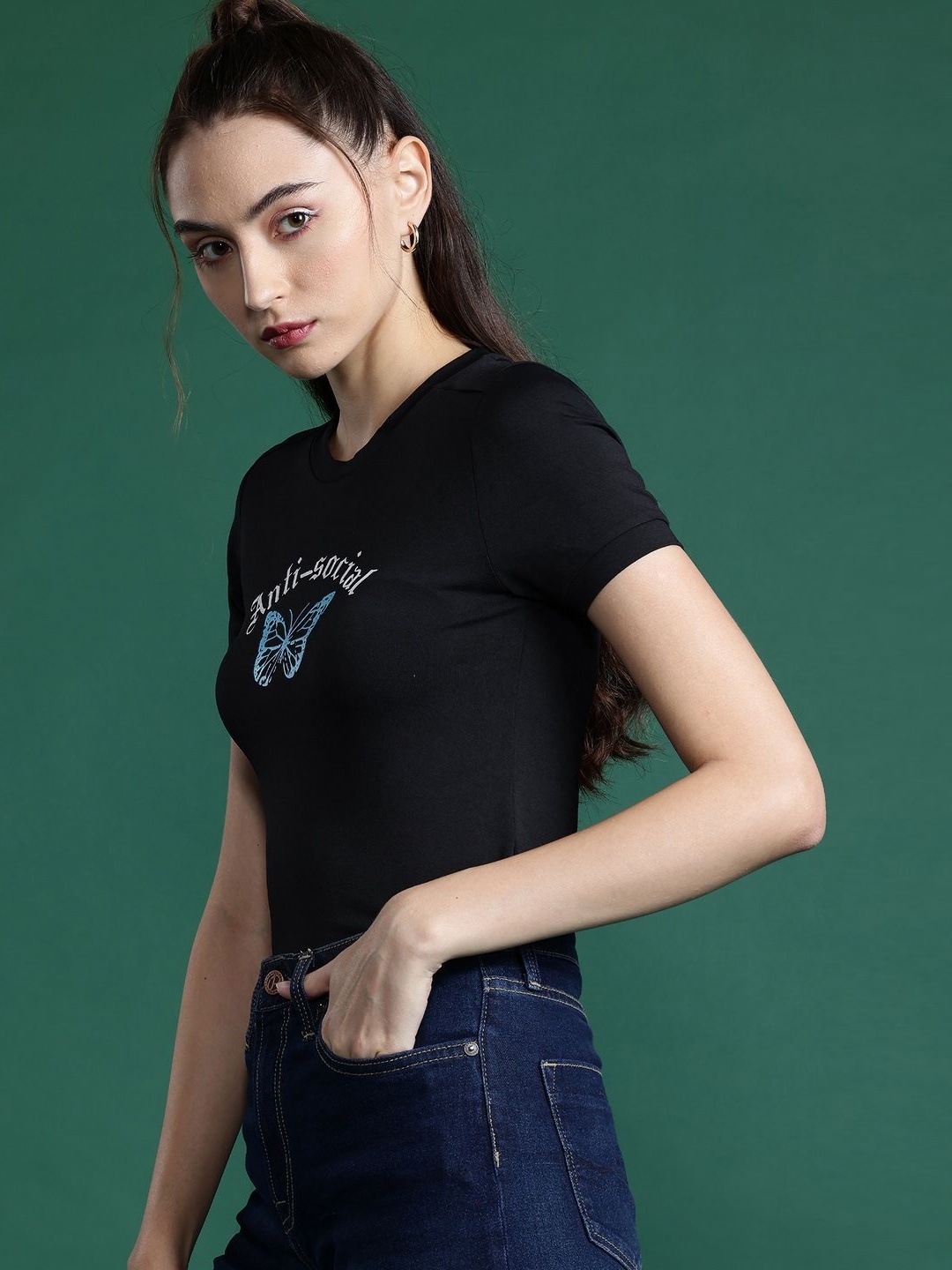 

DressBerry Women Typography Printed T-shirt, Black