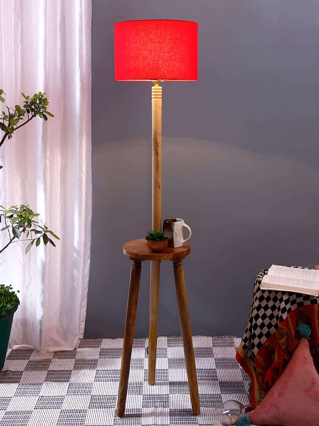 

Devansh Brown & Red Cylindical Shaped Wooden Floor Lamp