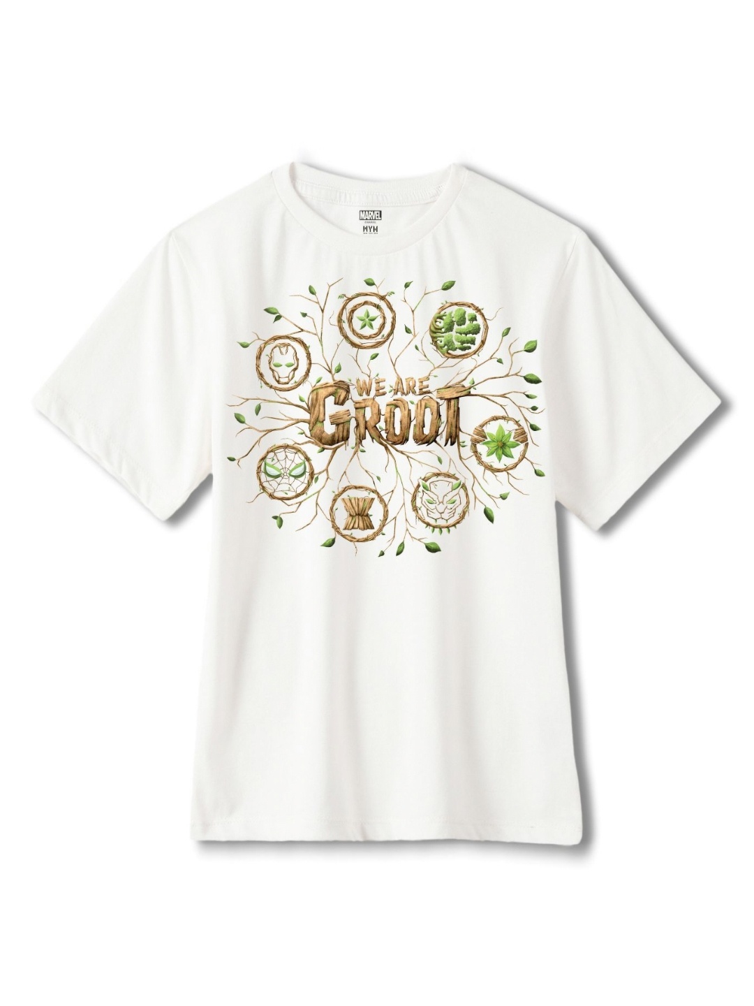

Wear Your Mind Boys Avengers Printed Pure Cotton Applique T-shirt, White