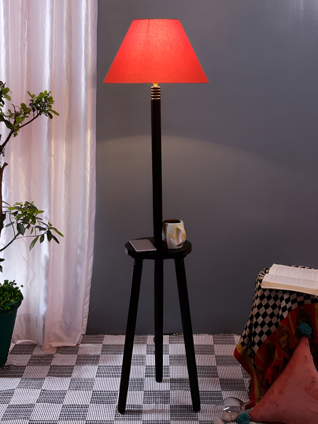 

Devansh Brown & Orange Frustum Shaped Wooden Floor Lamp