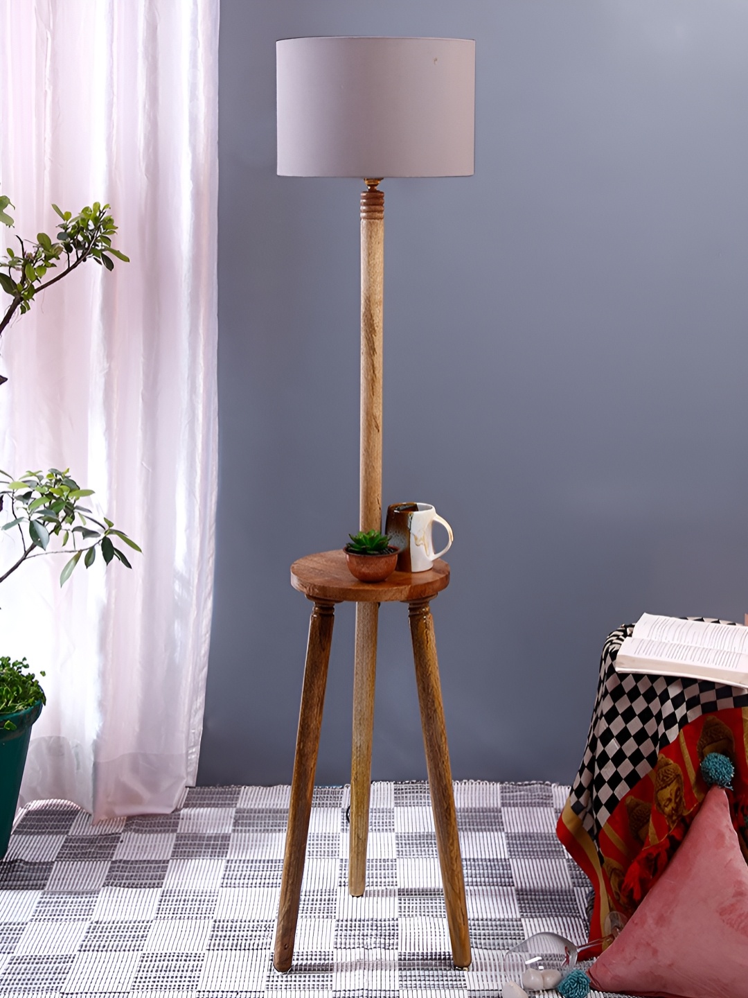 

Devansh Brown & Grey Cotton Wooden Floor Lamp