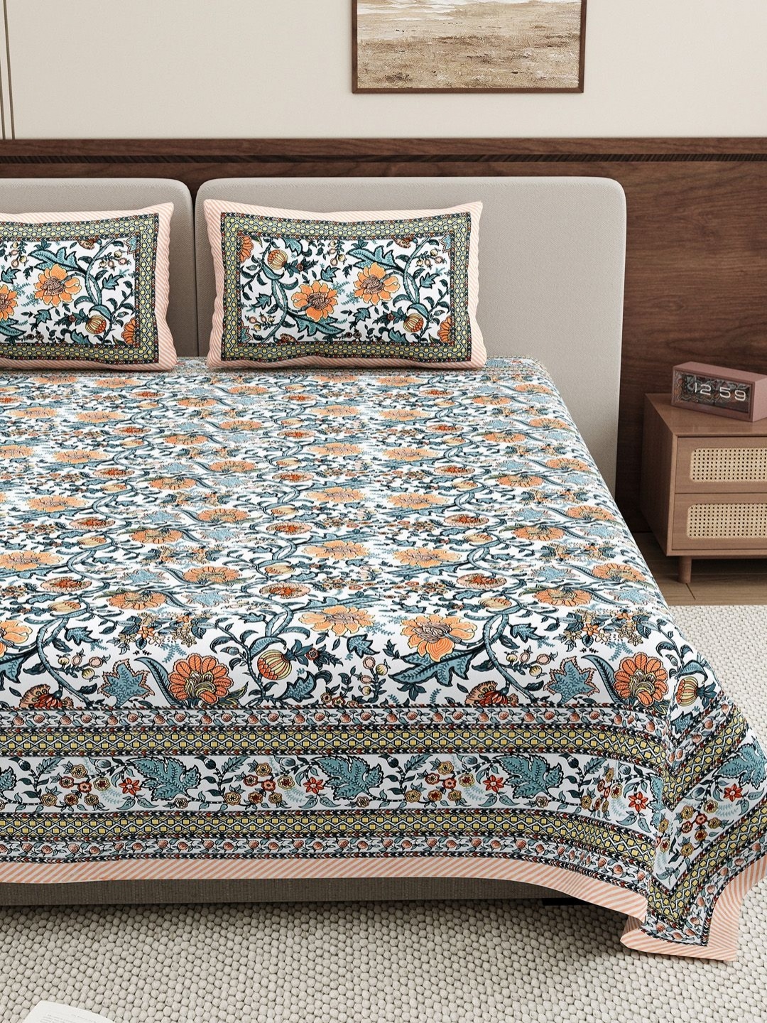 

BELLA CASA Yellow & White Floral 250 TC King Bedsheet with 2 Pillow Covers