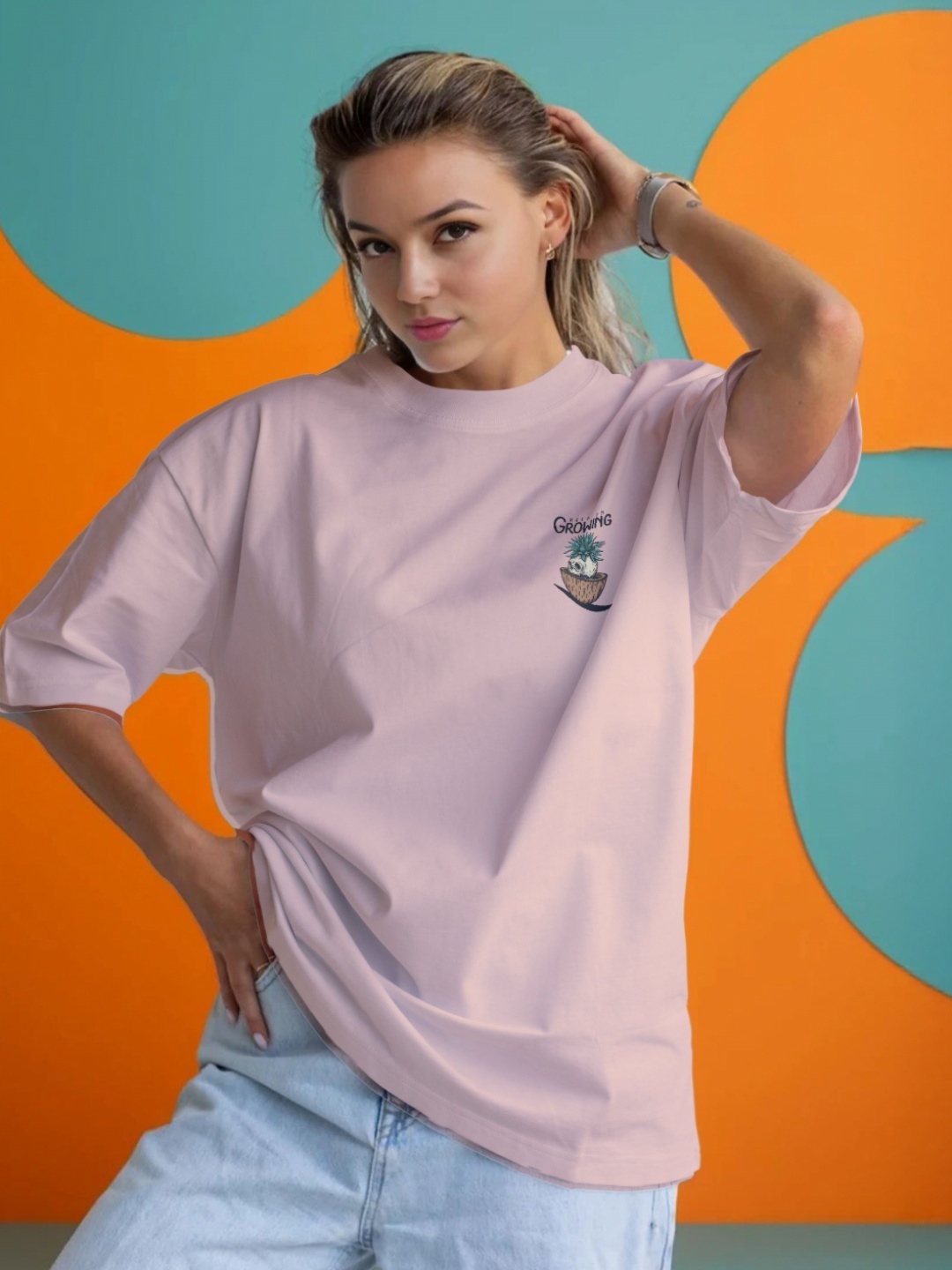 

Moda Rapido Women Applique T-shirt, Peach