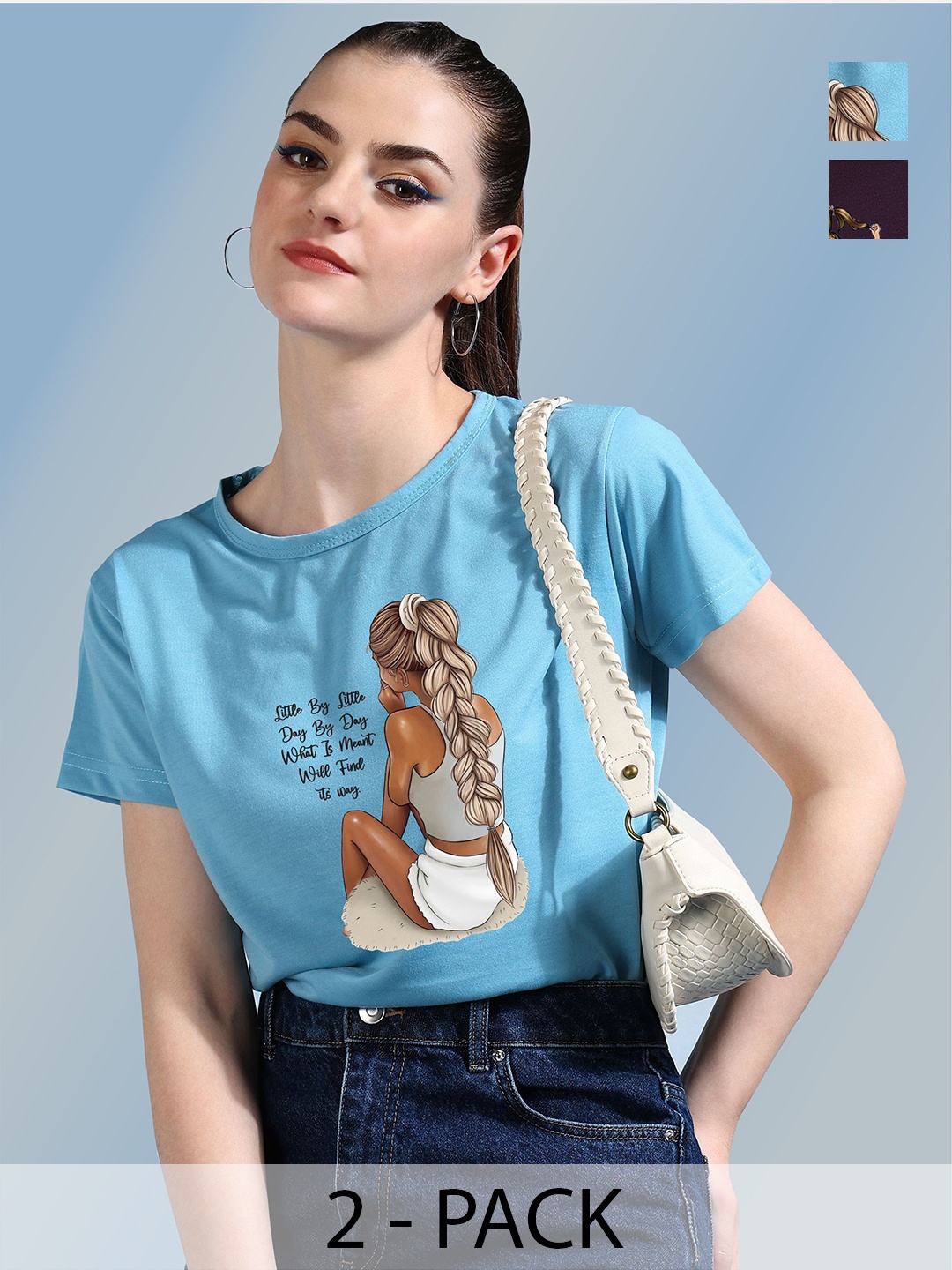 

Metronaut Women 2 Printed Bio Finish Applique T-shirt, Turquoise blue