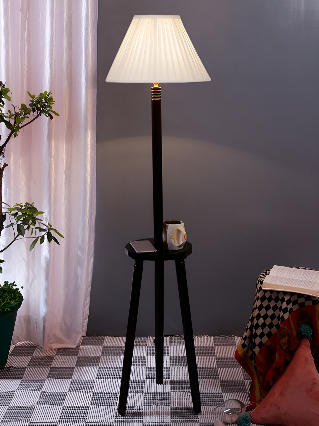 

Devansh Brown & White Cotton Wooden Floor Lamp