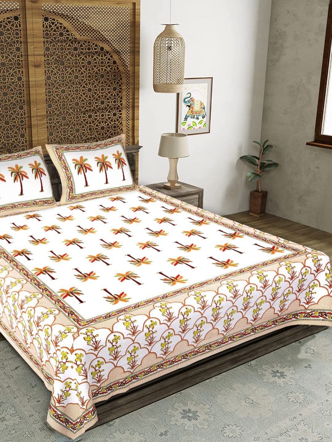 

Butea Crape Marina Bay White Floral 180 TC Cotton King Bedsheet Set 2.40 m x 2.15 m