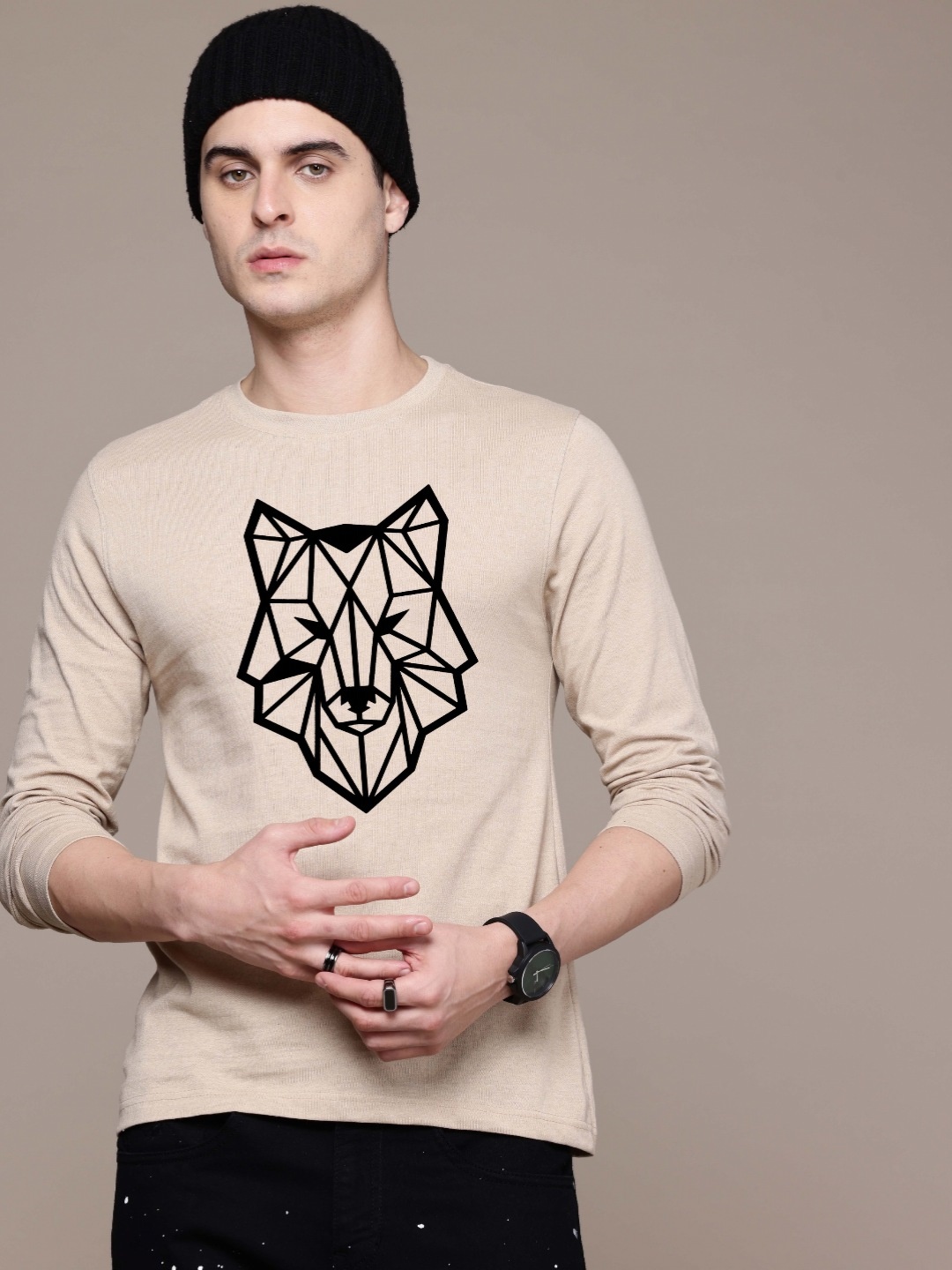 

Moda Rapido Men Printed T-shirt, Beige