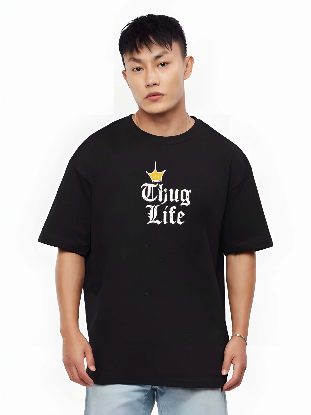 

THE BEETEL HOUSE Men Drop-Shoulder Sleeves T-shirt, Black