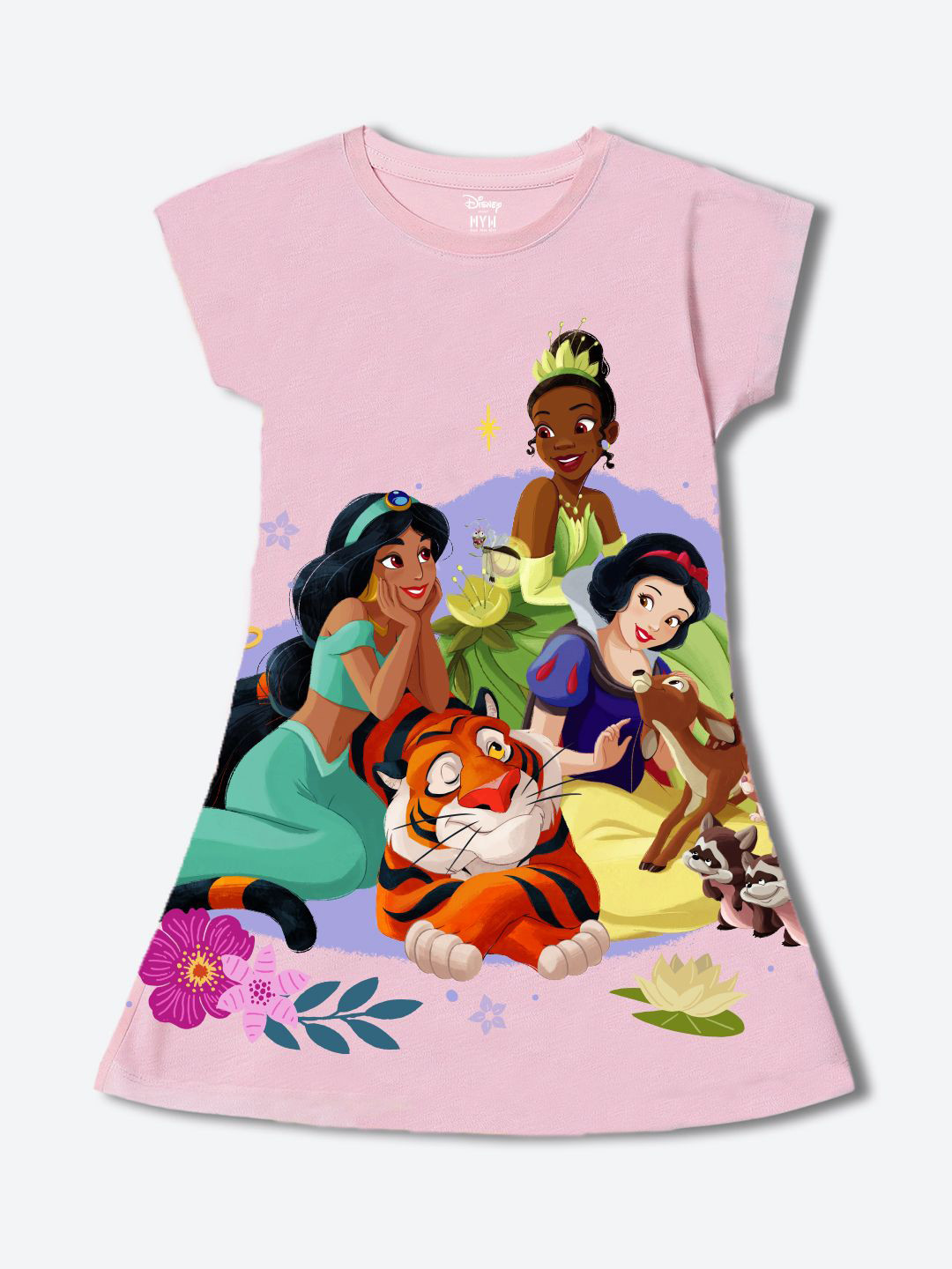 

Wear Your Mind Girls Cartoon Characters Printed Cap Sleeves A-Line Dress, Pink