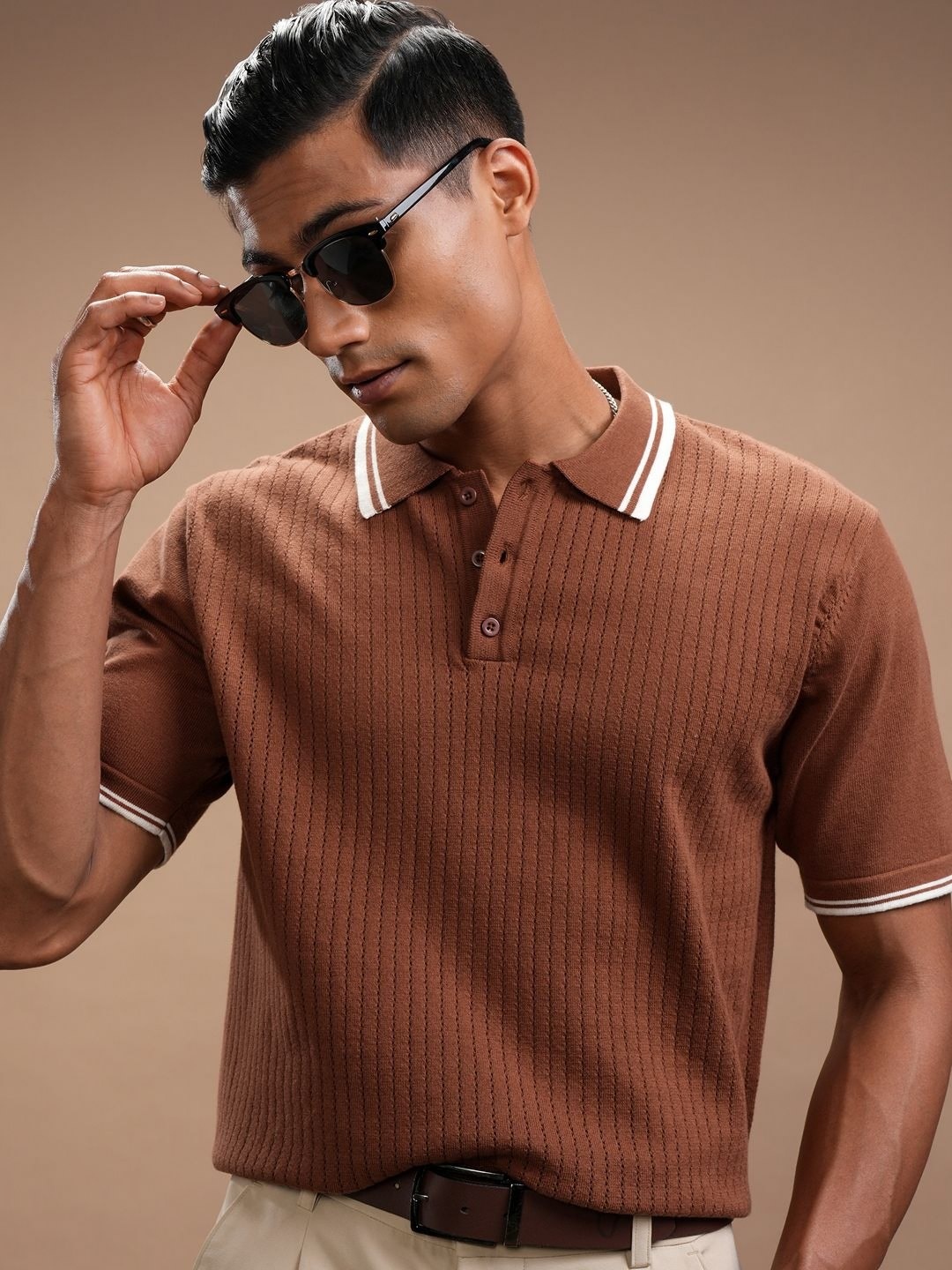 

HIGHLANDER Men Polo Collar T-shirt, Brown