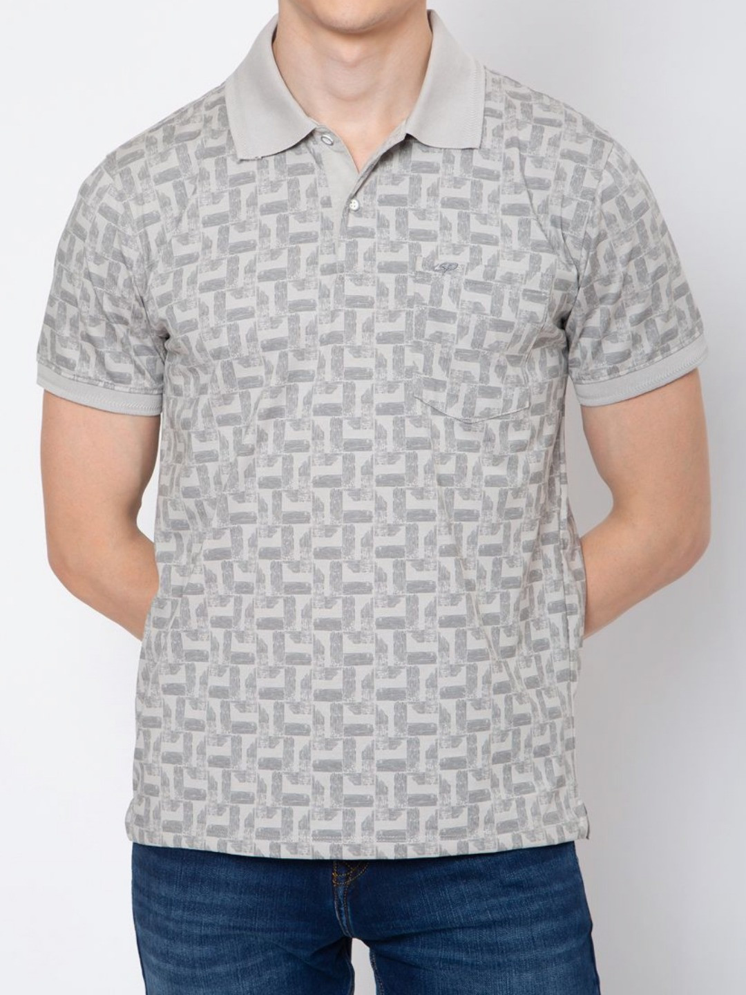 

Sparky Men Printed Polo Collar Pockets T-shirt, Grey
