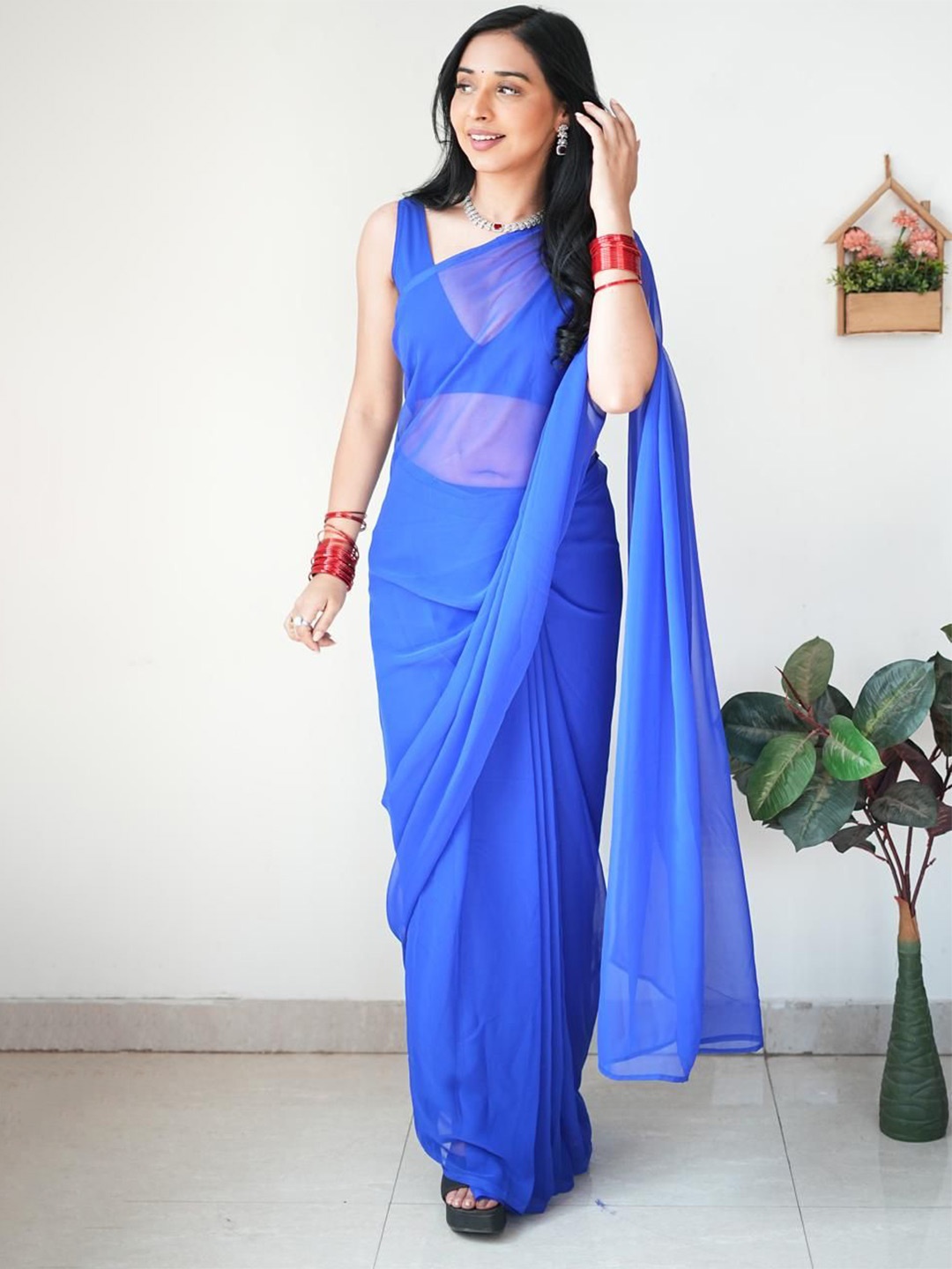 

Moda Rapido Pure Georgette Ready to Wear Saree, Blue