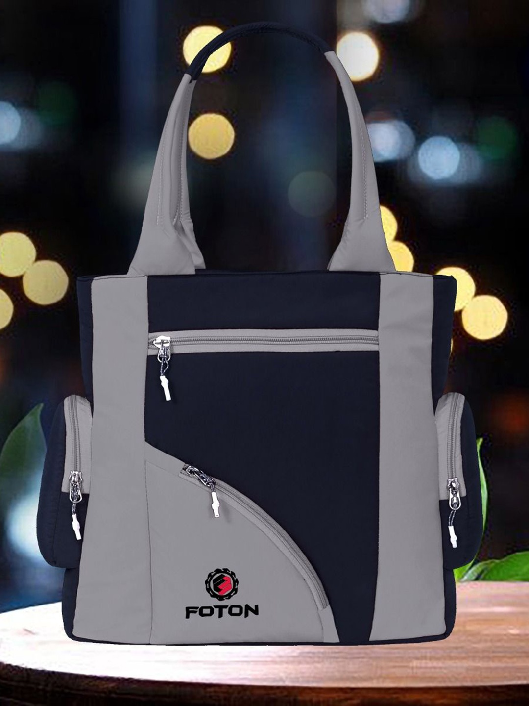 

FOTON Structured Handheld Bag with Applique, Black