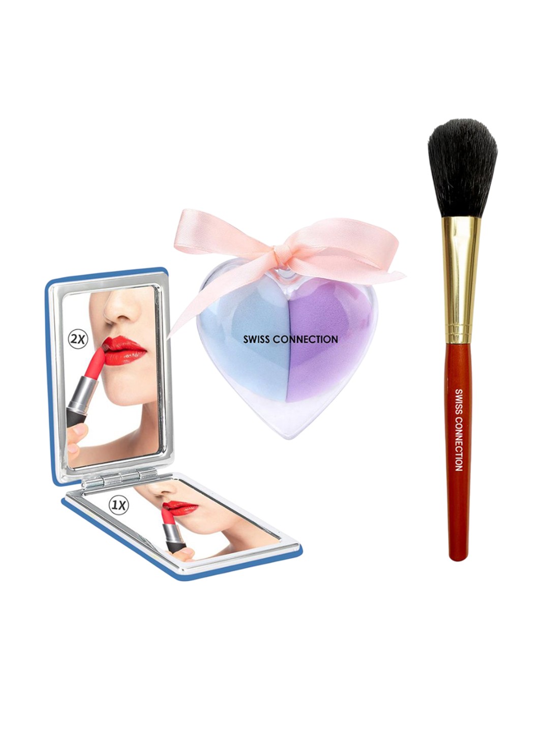 

Swiss Connection Set Of 3 Makeup Mirror, Blender & Face Brush, Maroon