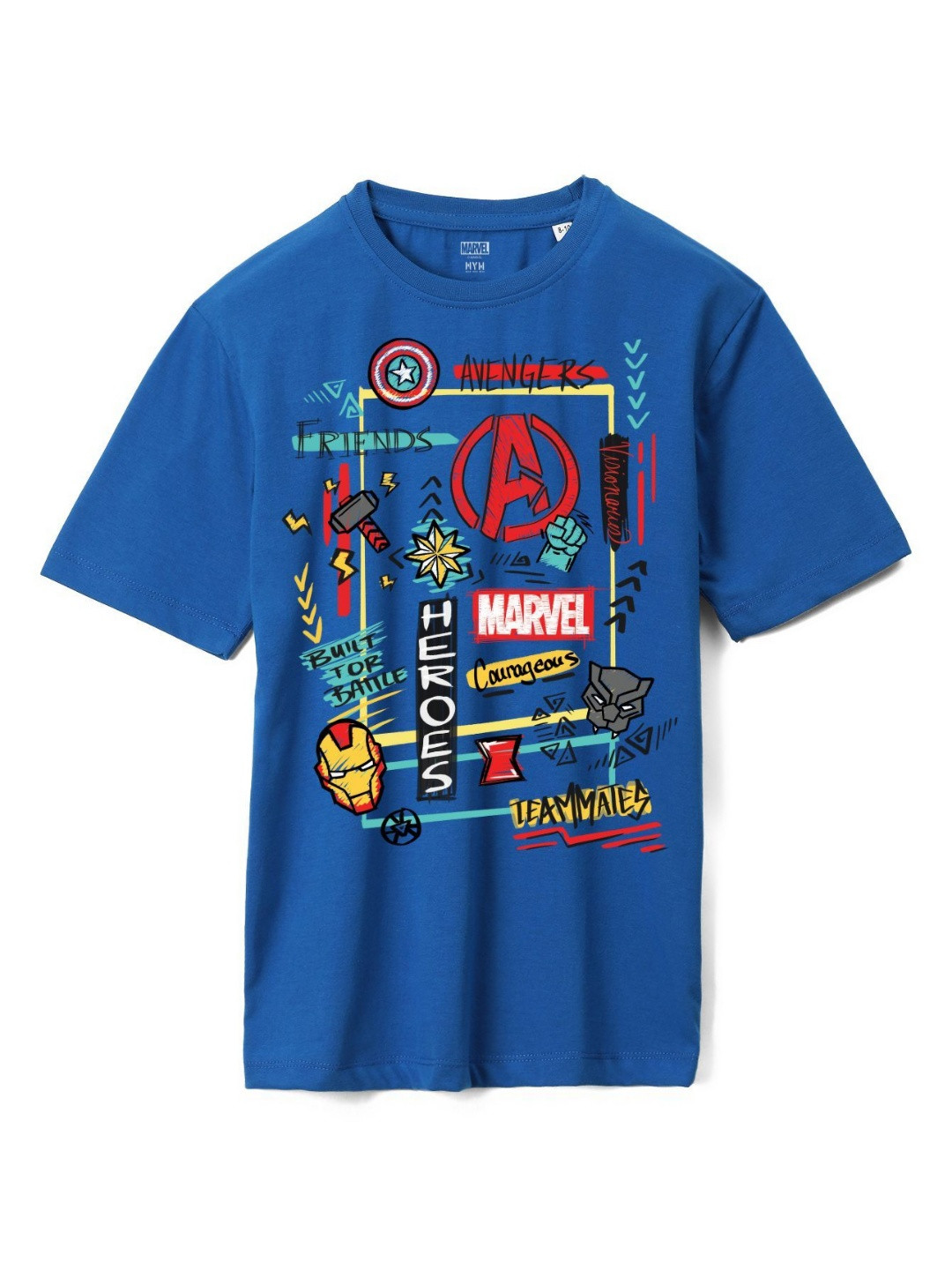 

Wear Your Mind Boys Avengers Printed Pure Cotton Applique T-shirt, Blue