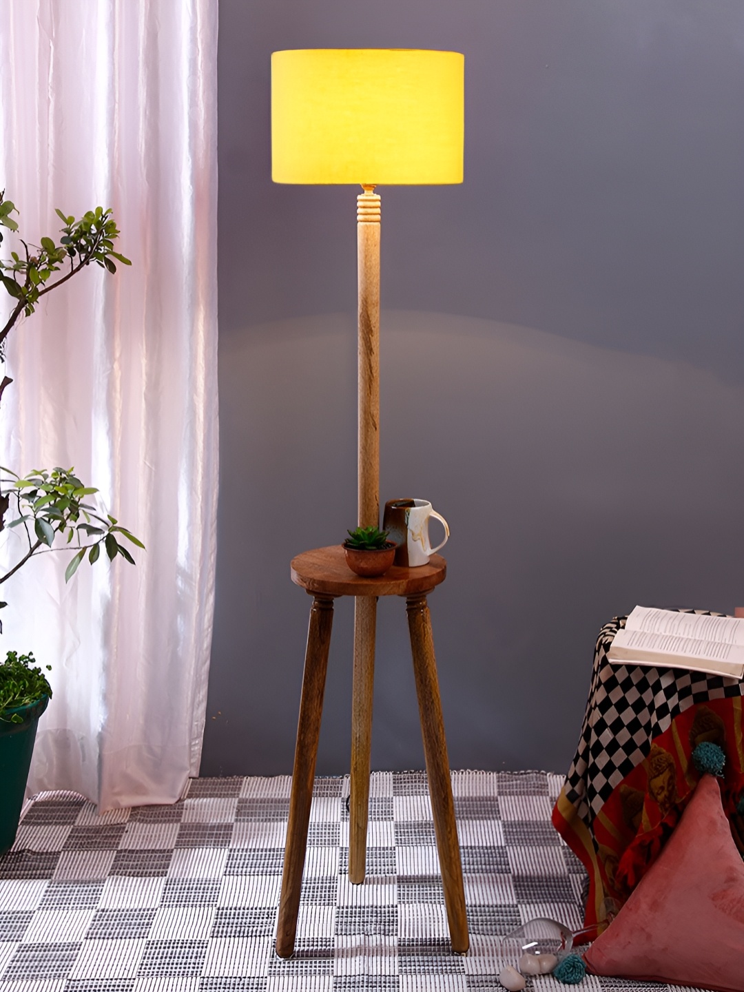 

Devansh Brown & Yellow Cotton Wooden Floor Lamp