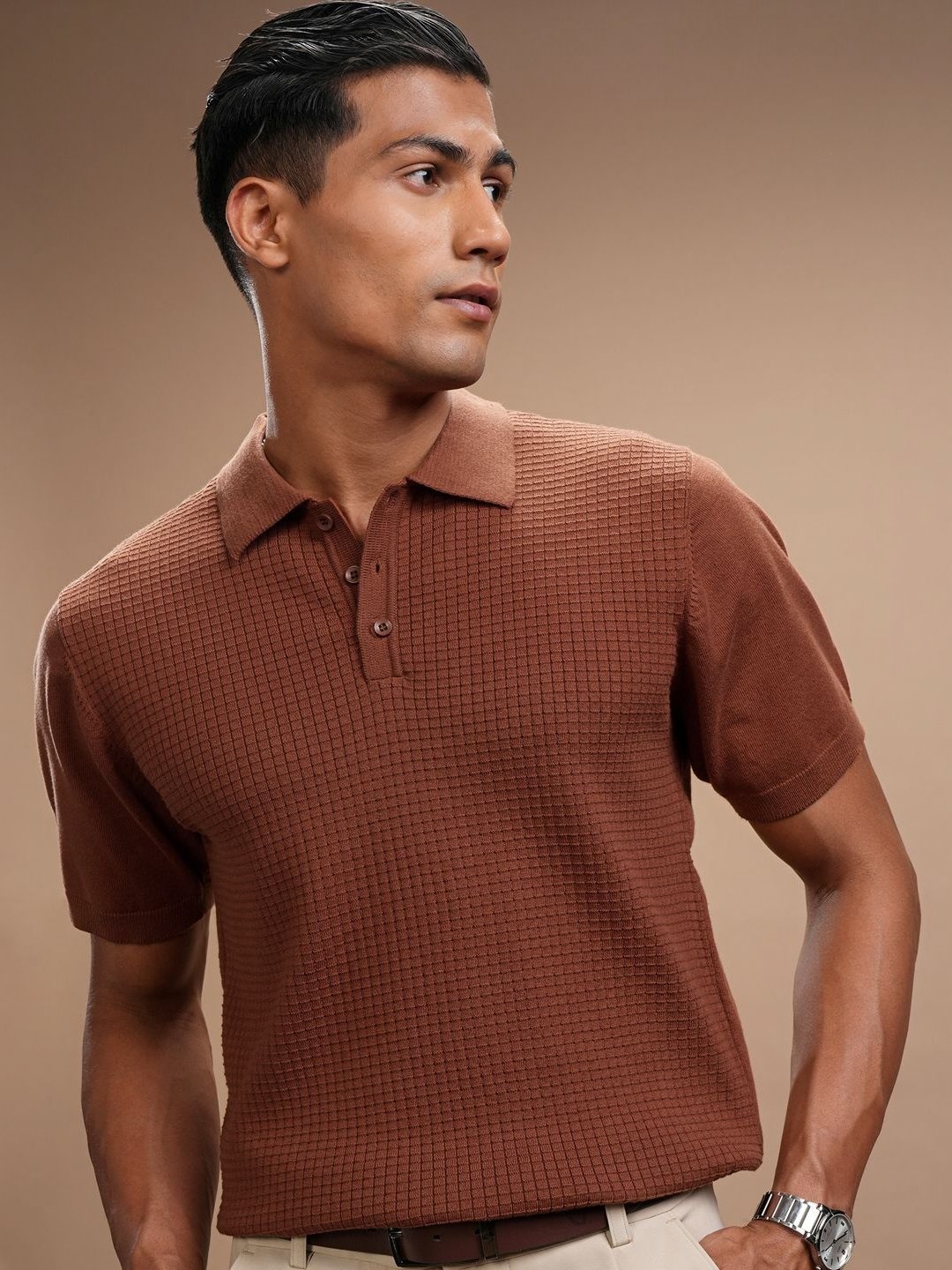 

HIGHLANDER Men Polo Collar T-shirt, Brown