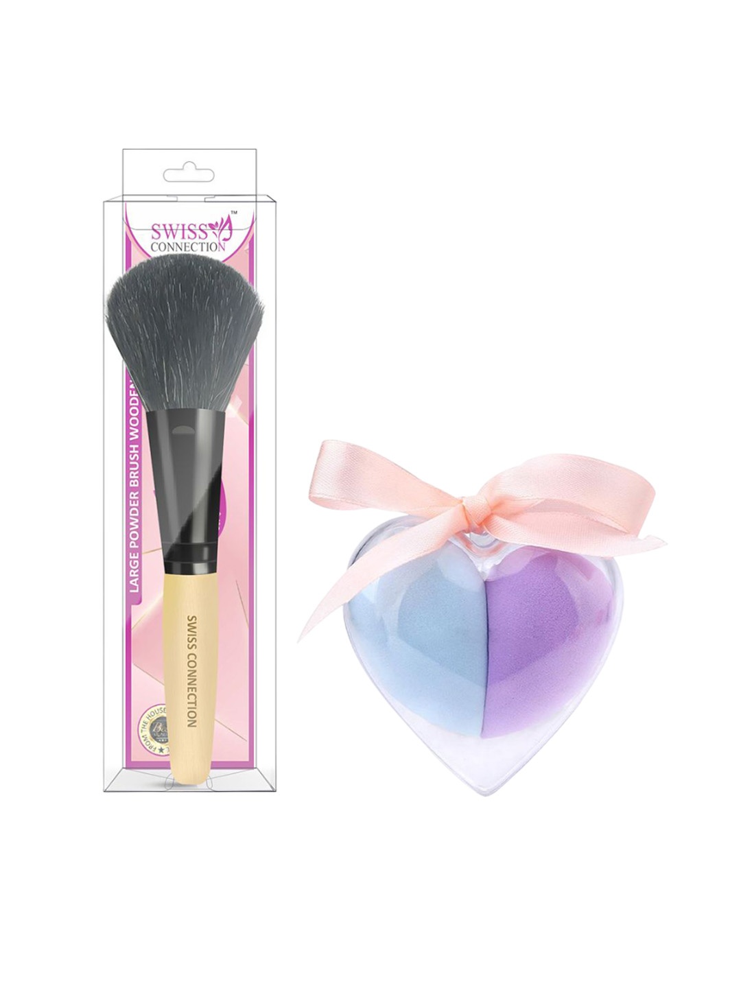 

Swiss Connection Set Of 3 Large Powder Brush With Beauty Blender, Black