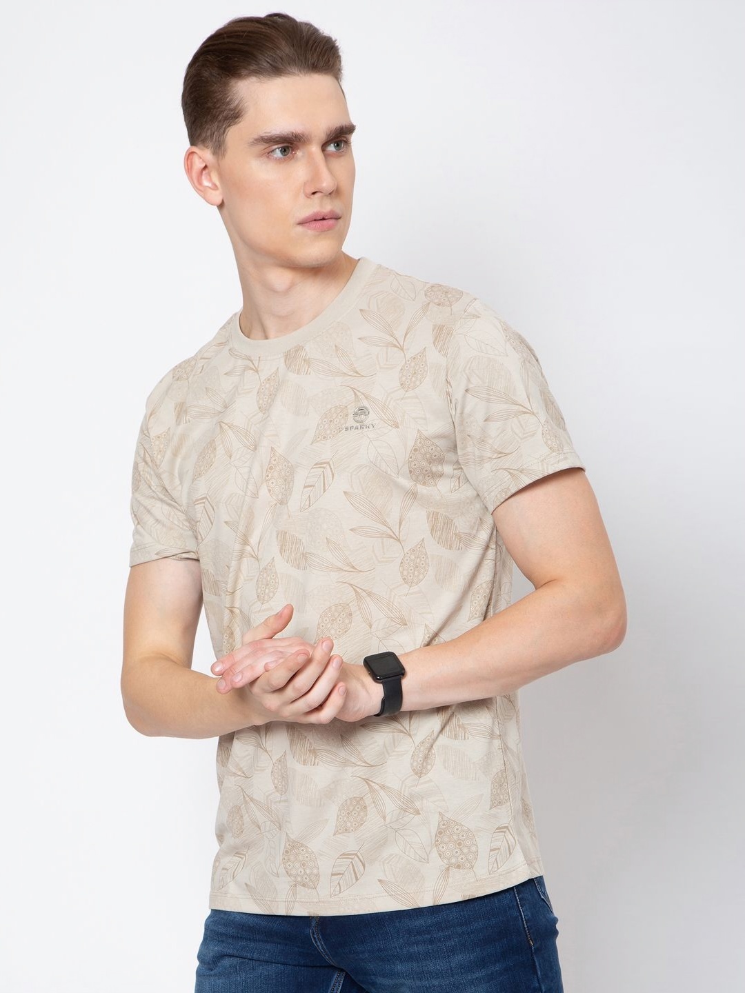 

Sparky Men Printed Extended Sleeves Pockets T-shirt, Beige