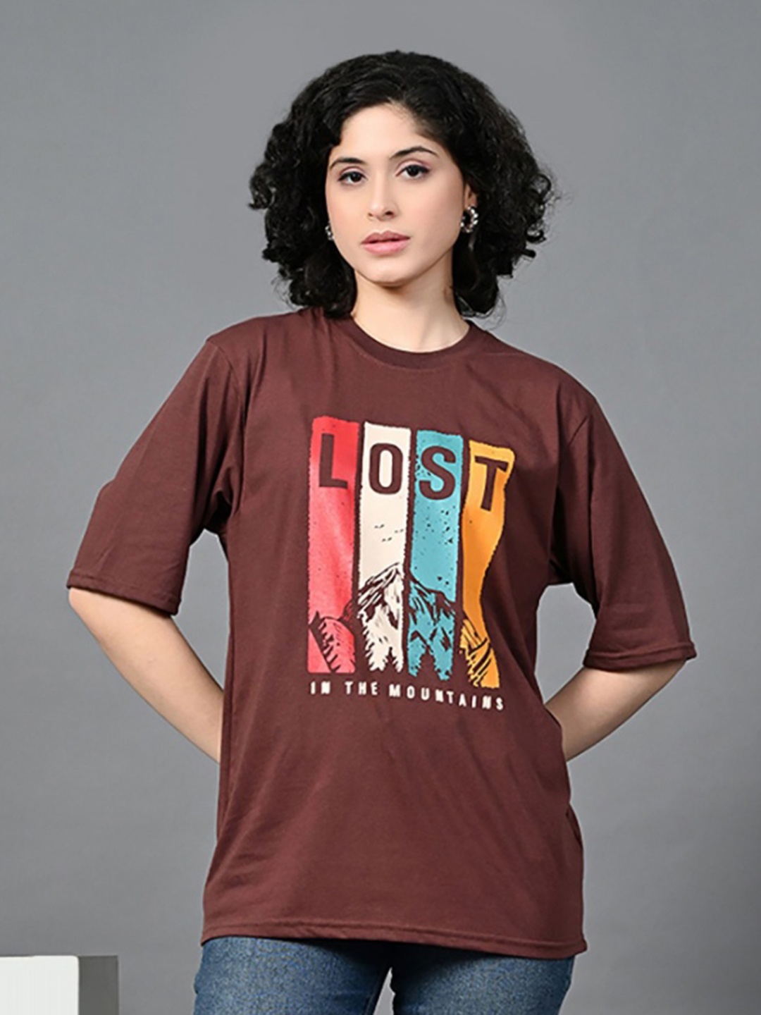 

CORSICA Women Typography Printed Drop-Shoulder Sleeves Bio Finish T-shirt, Brown