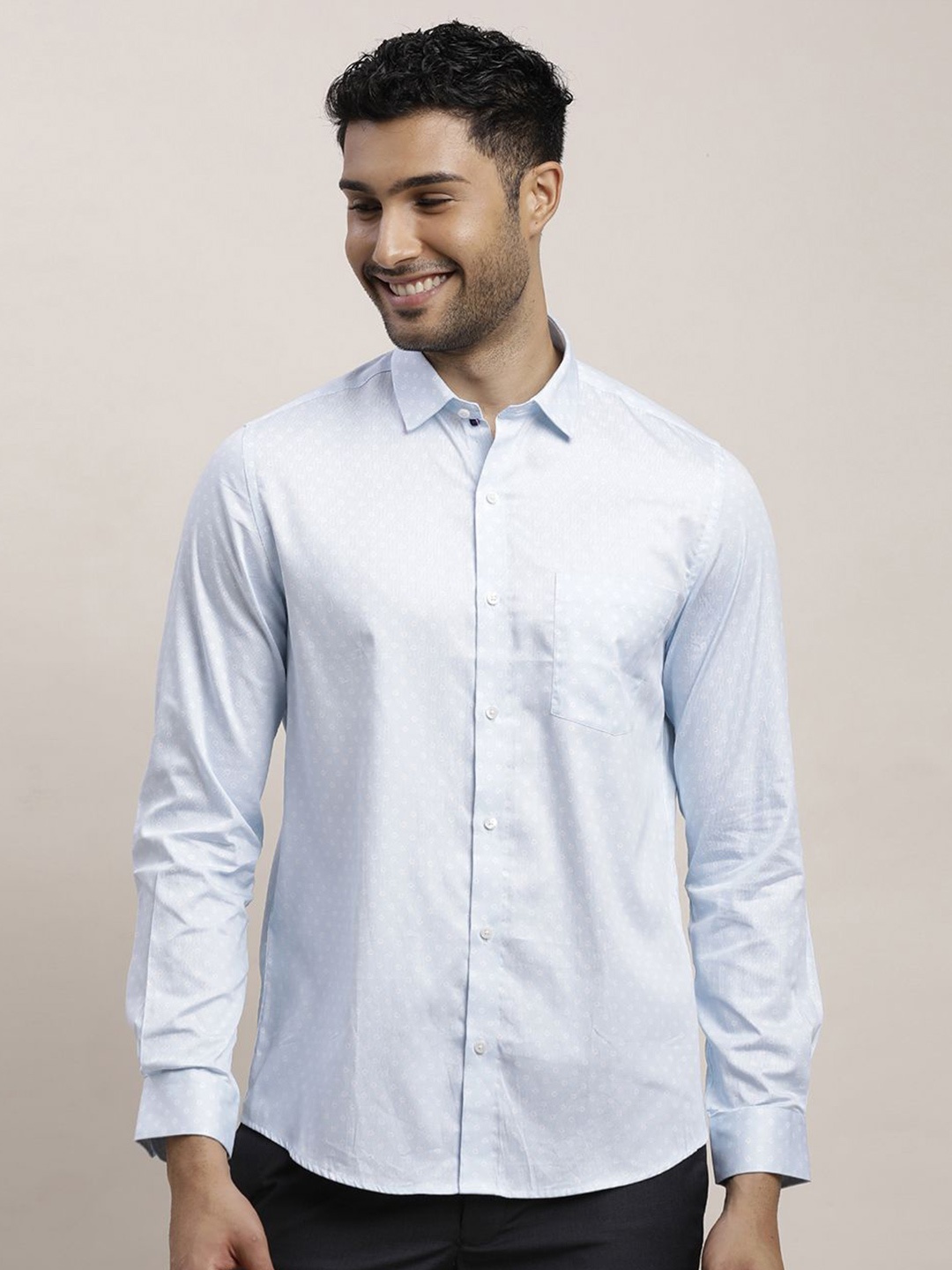 

Turtle Men Standard Regular Fit Spread Collar Geometric Printed Cotton Casual Shirt, Blue