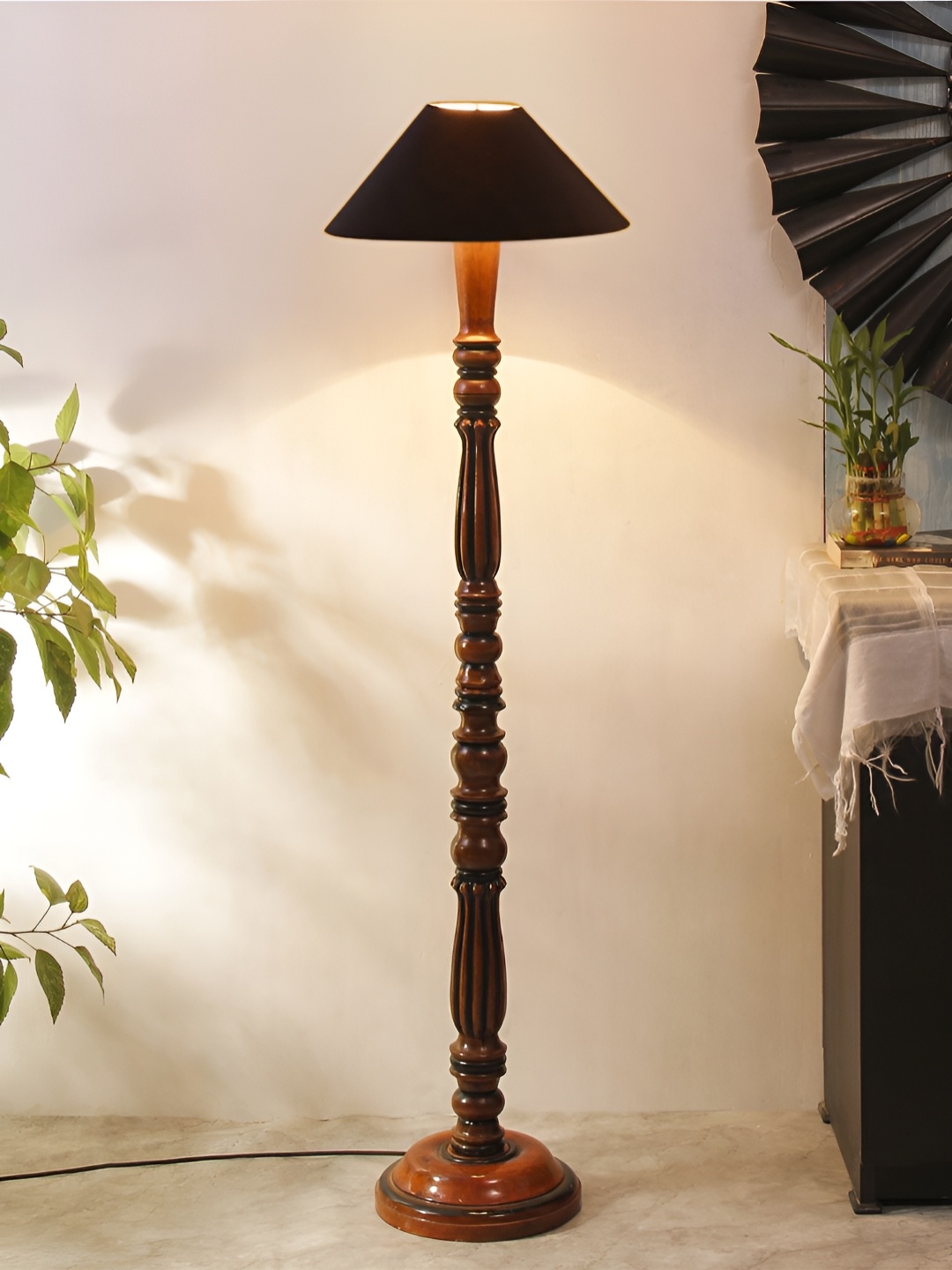 

Devansh Brown & Black Wooden Floor Lamp With Shade