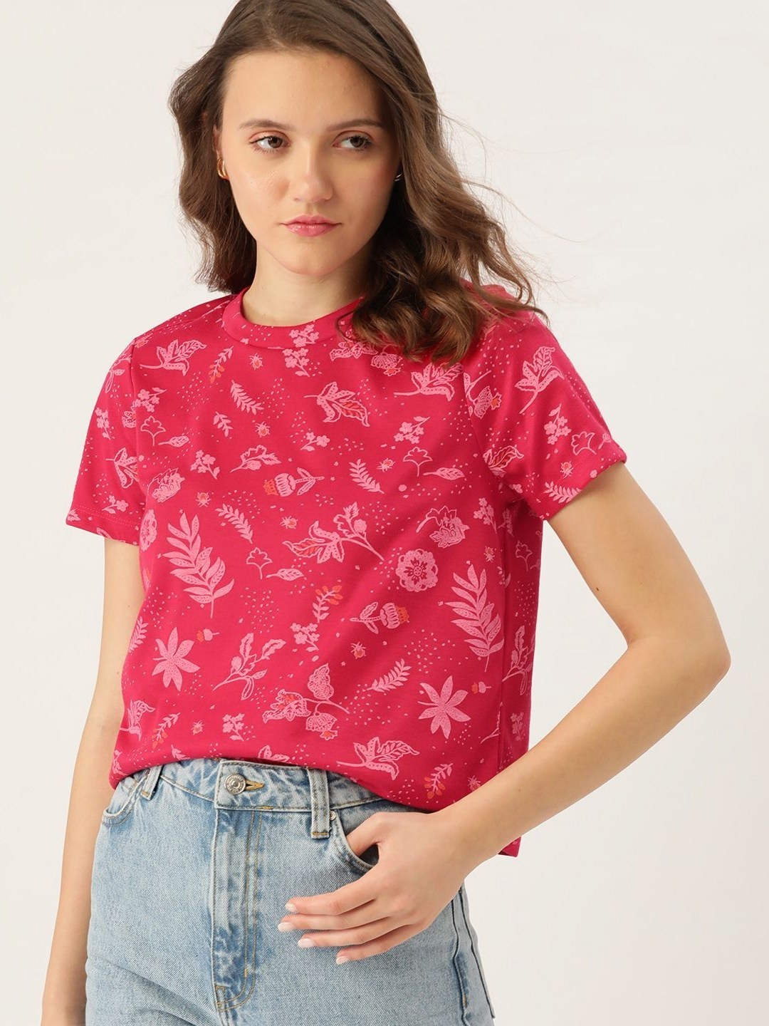 

DressBerry Women Floral Printed T-shirt, Pink