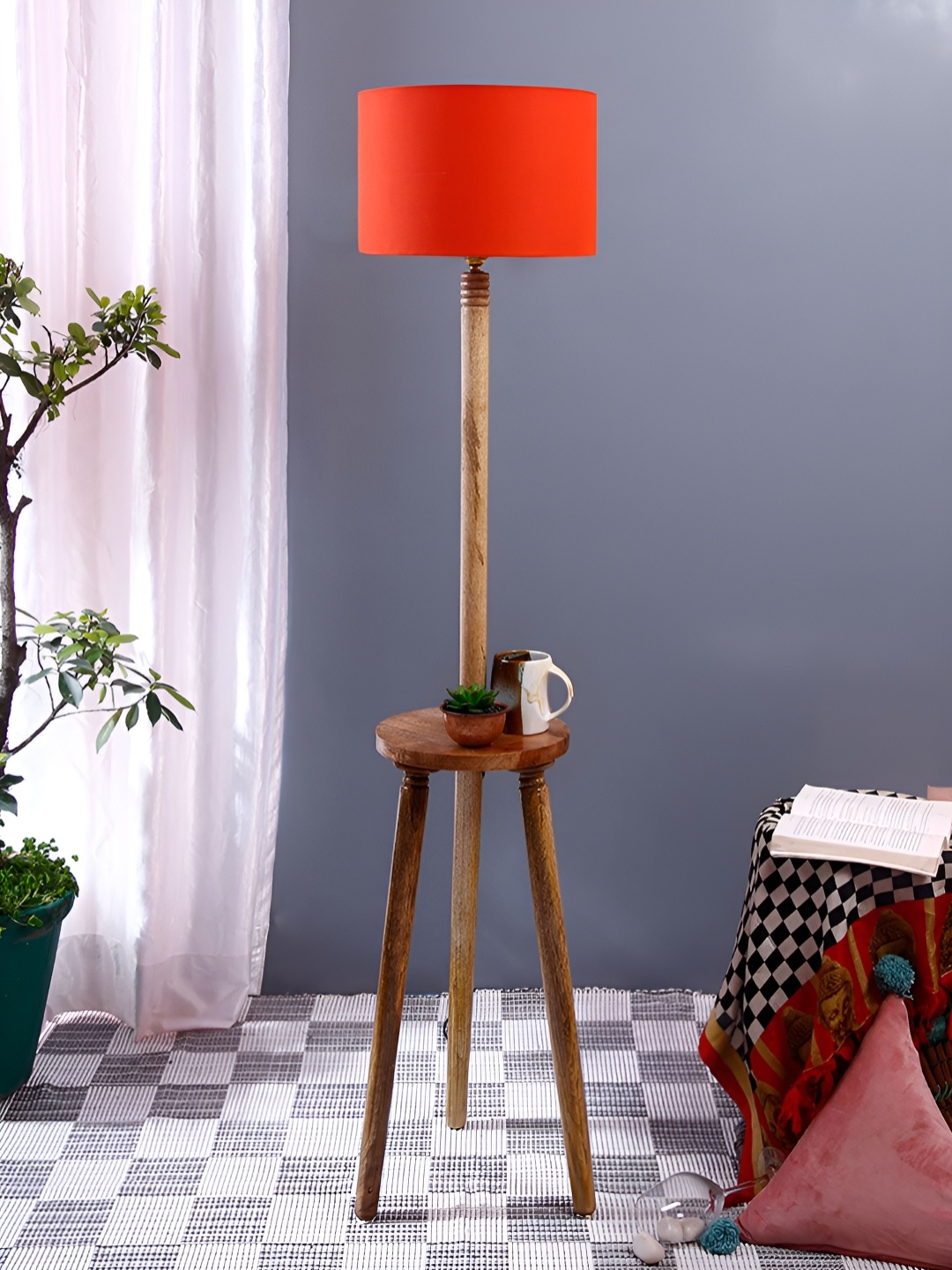 

Devansh Orange & Brown Cotton Wooden Floor Lamp