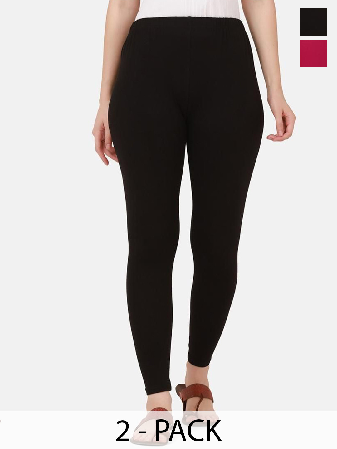 

DIMPY GARMENTS Pack Of 2 Pure Cotton Slim Fit Mid Rise Ankle Length Leggings, Pink