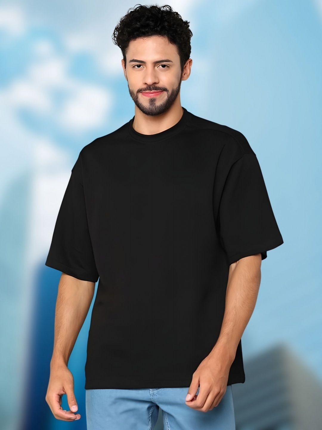 

THE BEETEL HOUSE Men Drop-Shoulder Sleeves T-shirt, Black