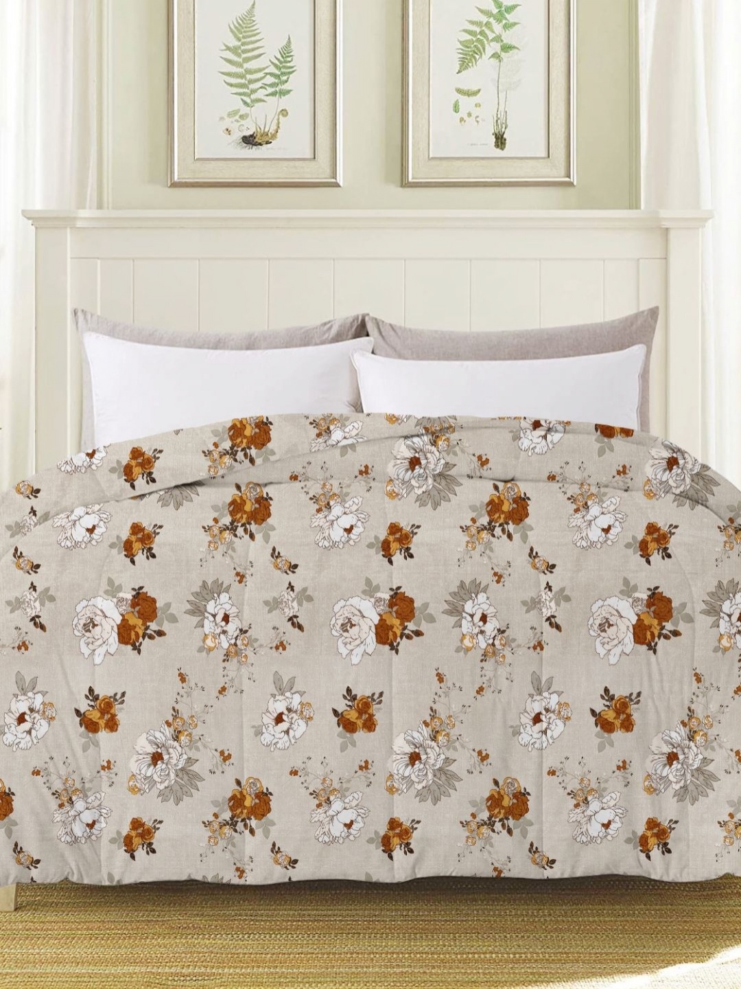 

bsb home Tan Floral Microfiber Mild Winter 210 GSM Single Bed Comforter