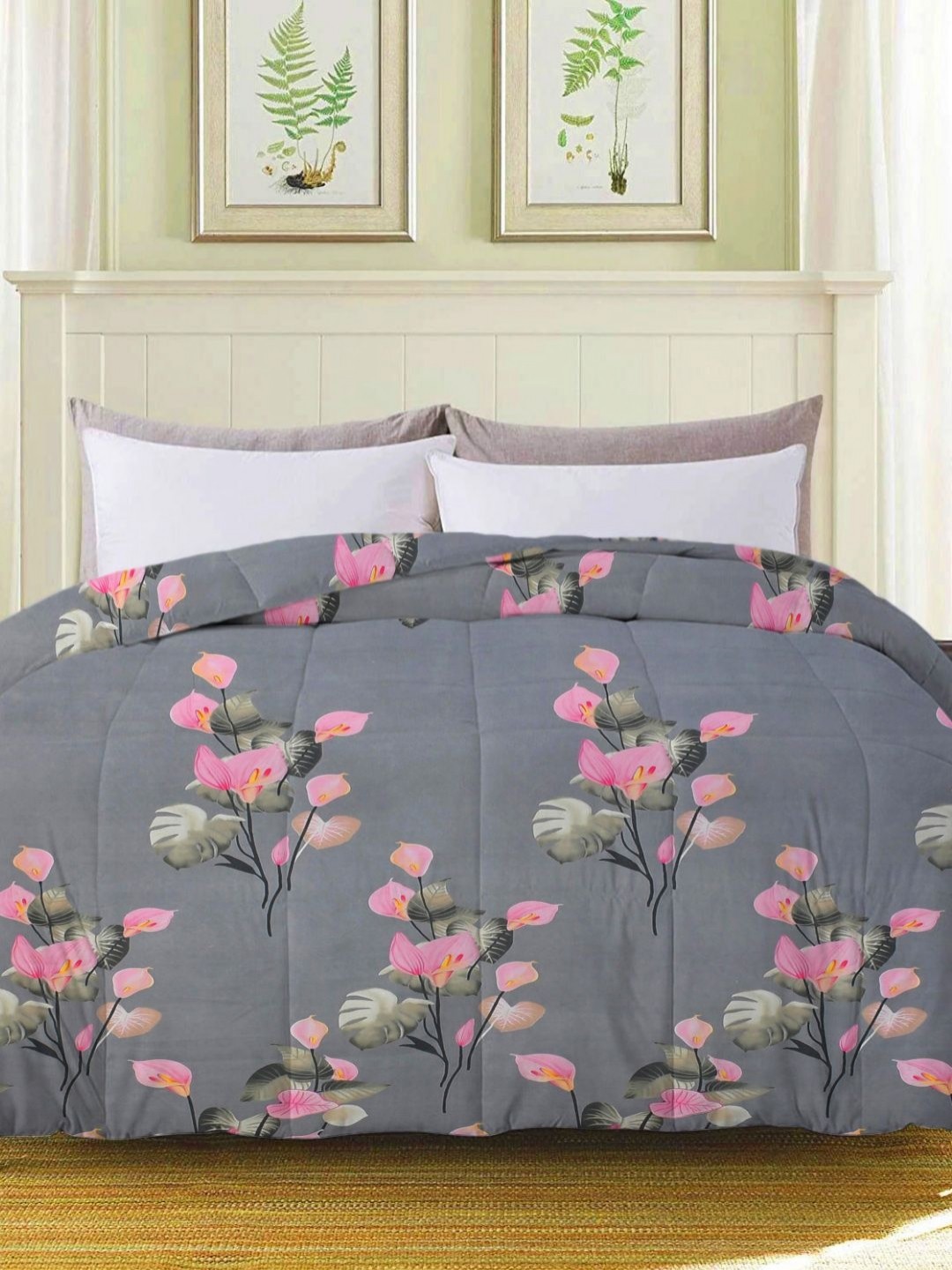

bsb home Grey Floral Microfiber Mild Winter 210 GSM Single Bed Comforter
