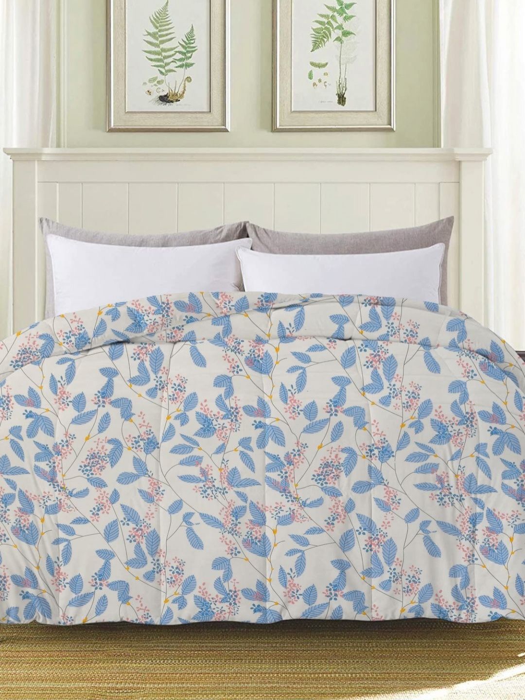 

bsb home Beige & Pink Floral Microfiber Mild Winter 210 GSM Single Bed Comforter