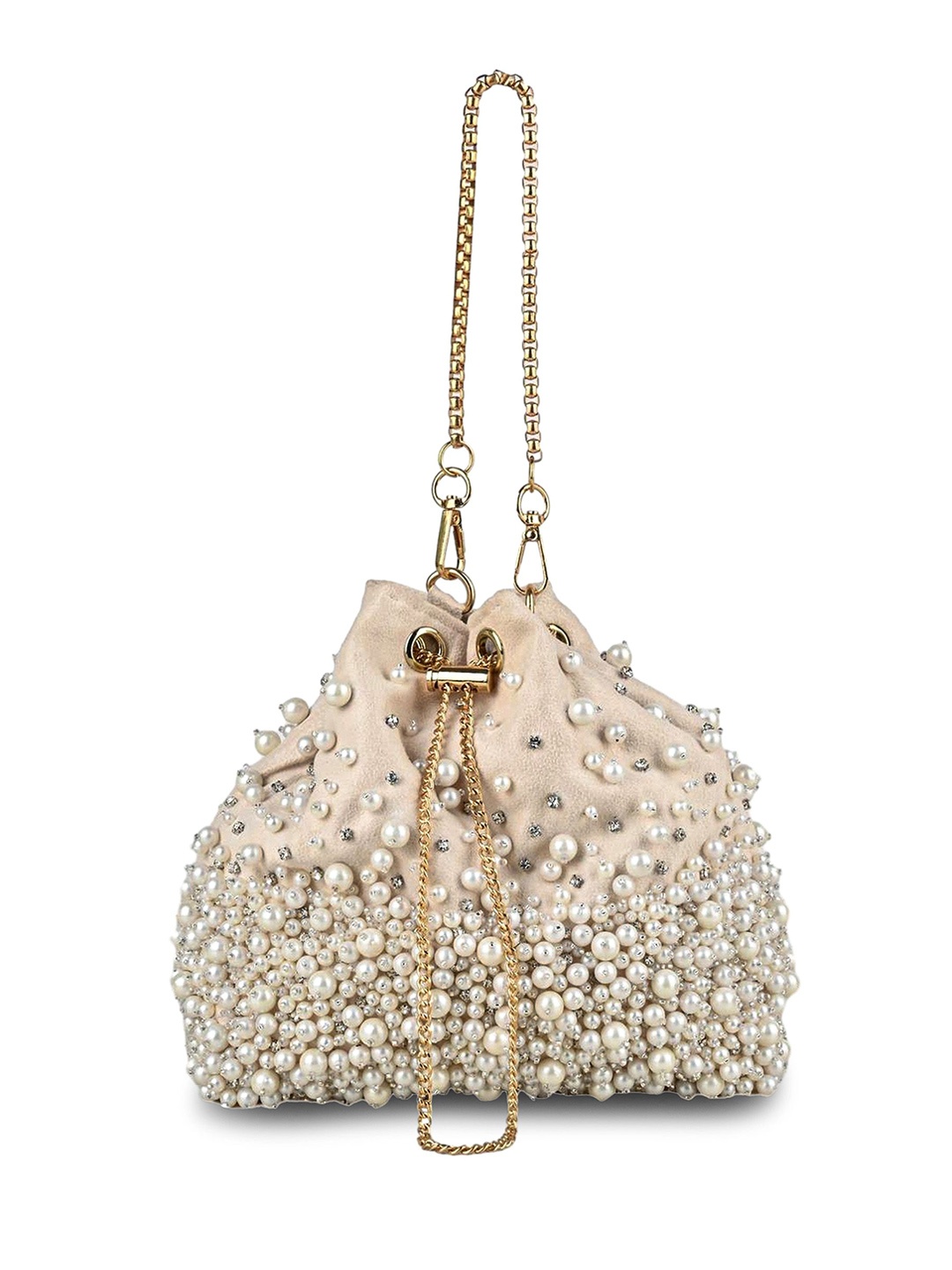 

MARKQUES Embellished Suede Structured Handheld Bag, Off white