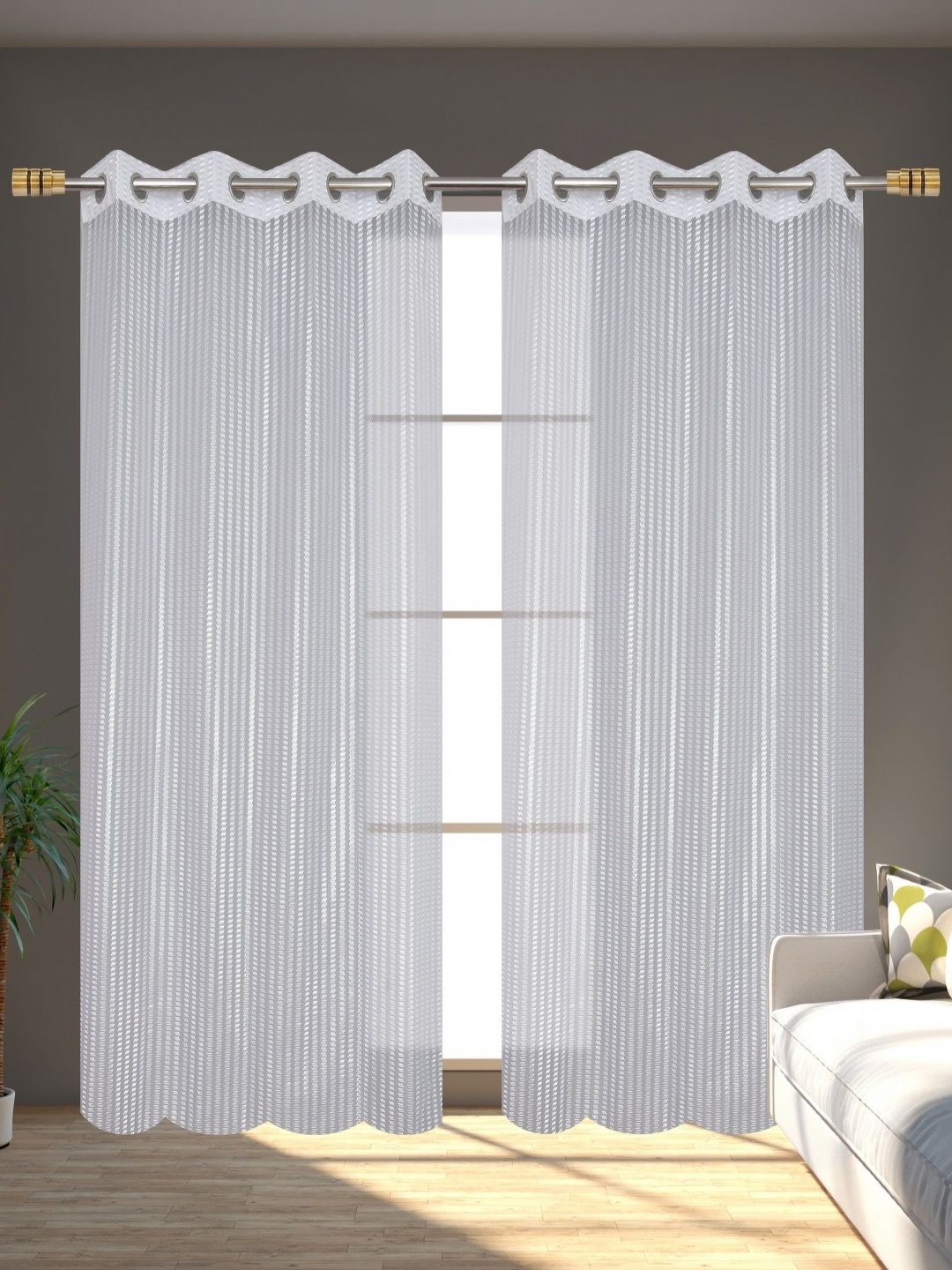 

Galaxy Home Decor White 2 Pieces Striped Sheer Door Curtains