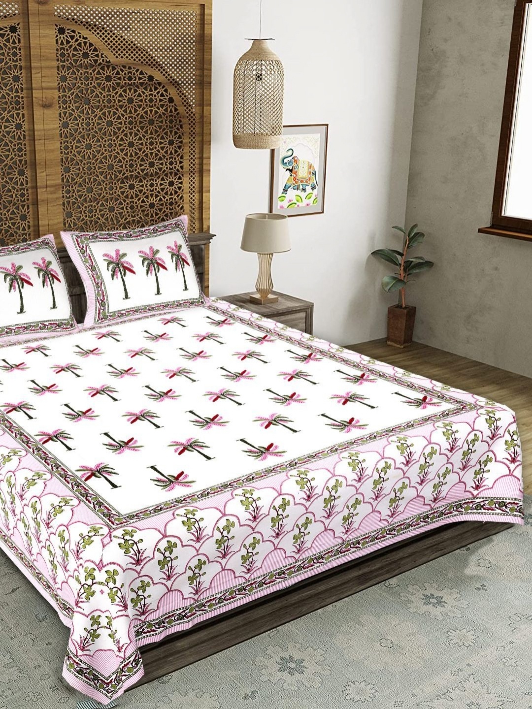 

Butea Crape White & Green Floral Printed Cotton 180 TC King Bedsheet Set 2.40 m x 2.15 m