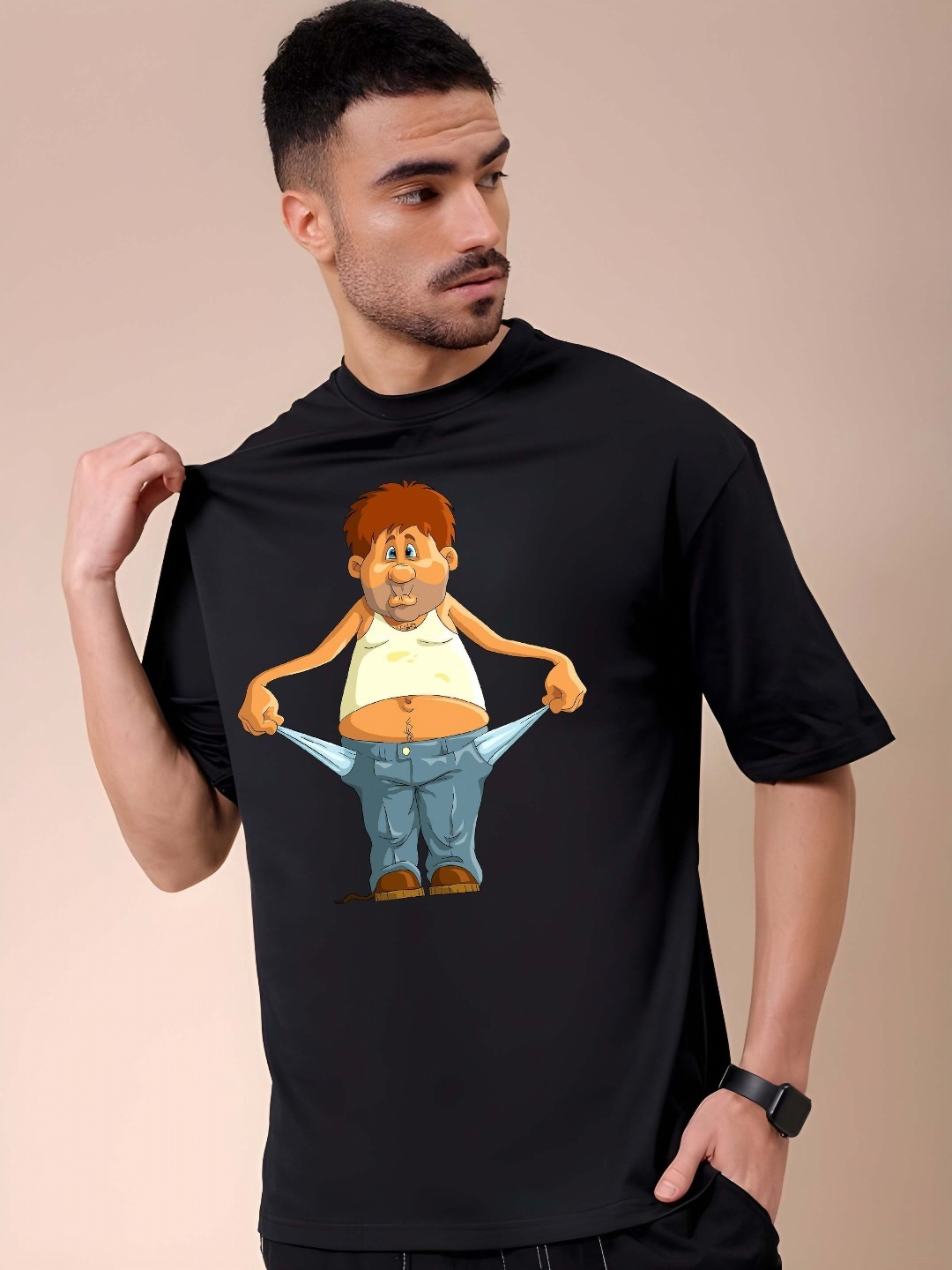 

THE BEETEL HOUSE Men Drop-Shoulder Sleeves T-shirt, Black
