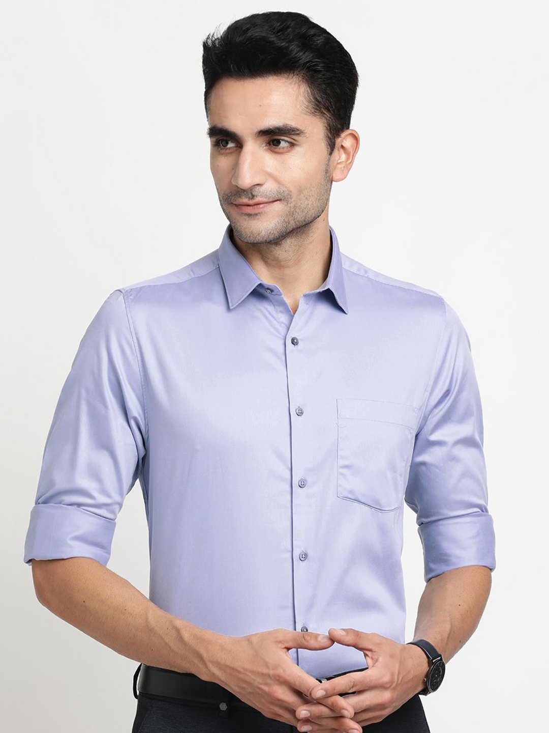 

Turtle Men Solid Standard Regular Fit Cotton Formal Shirt, Lavender