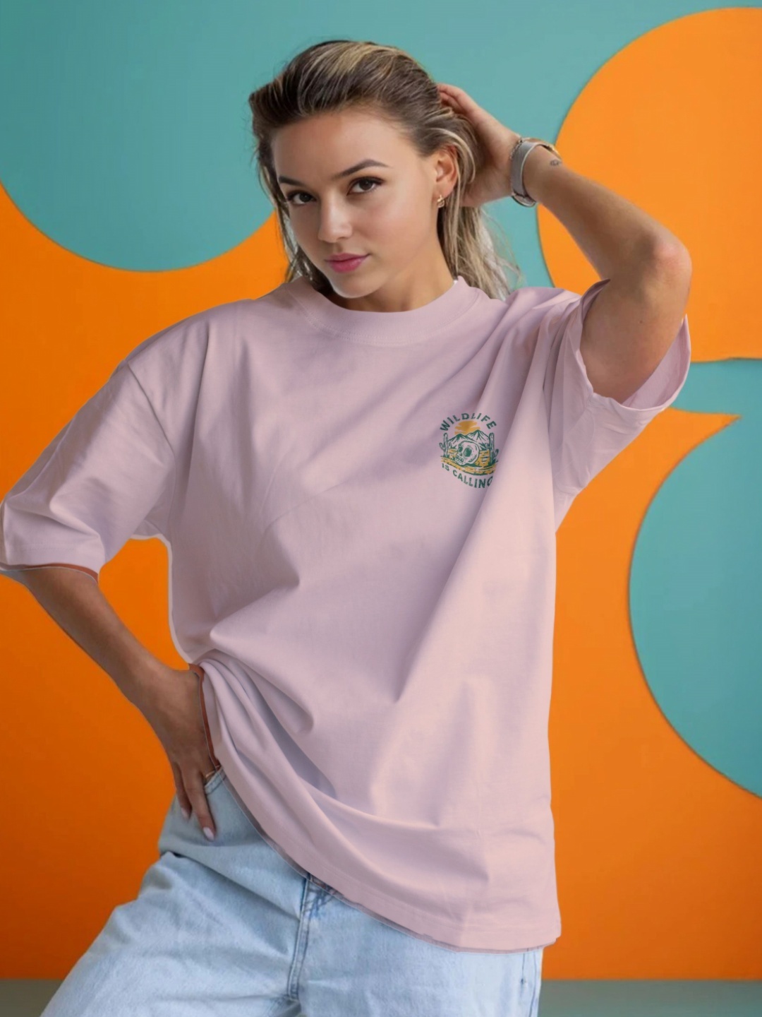 

Moda Rapido Women Applique T-shirt, Peach