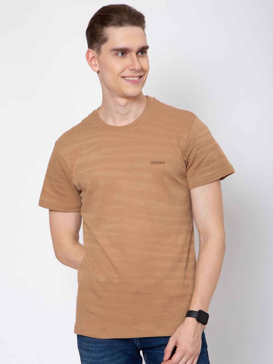 

Sparky Men Striped Pockets T-shirt, Brown