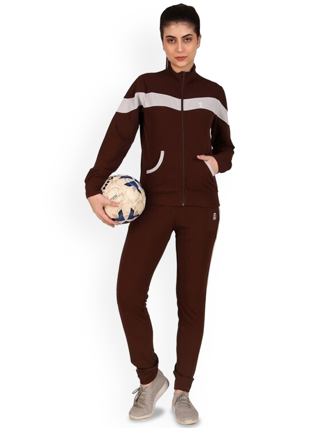 

Zicada Color block Mock Collar Tracksuit, Brown