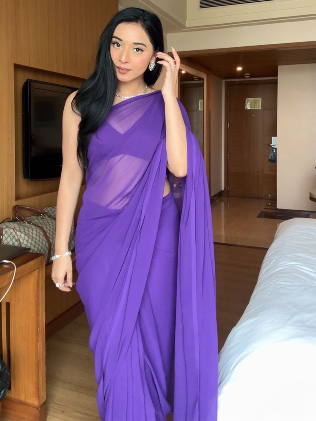 

Moda Rapido Pure Georgette Ready to Wear Saree, Purple