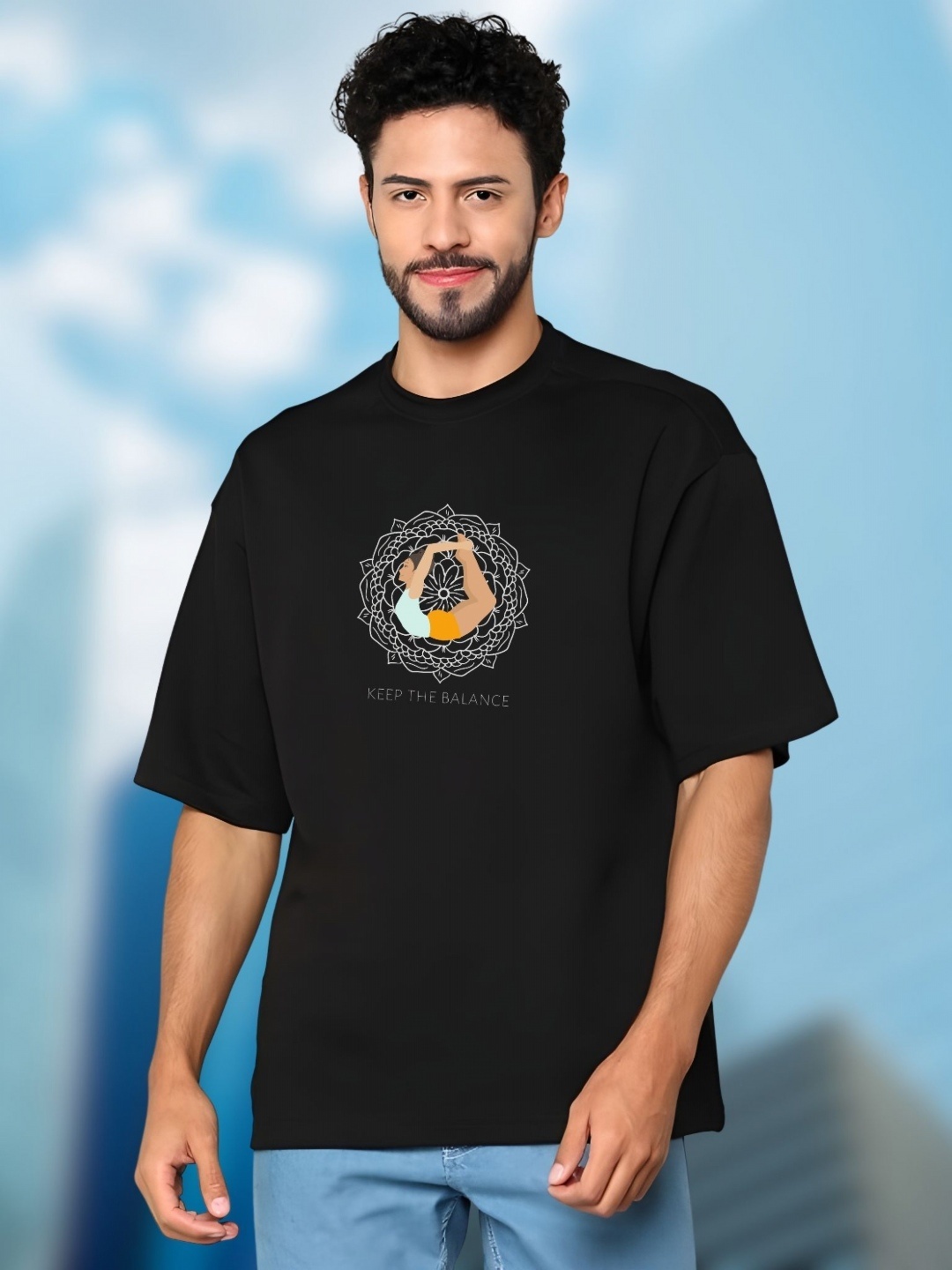

THE BEETEL HOUSE Men Drop-Shoulder Sleeves T-shirt, Black
